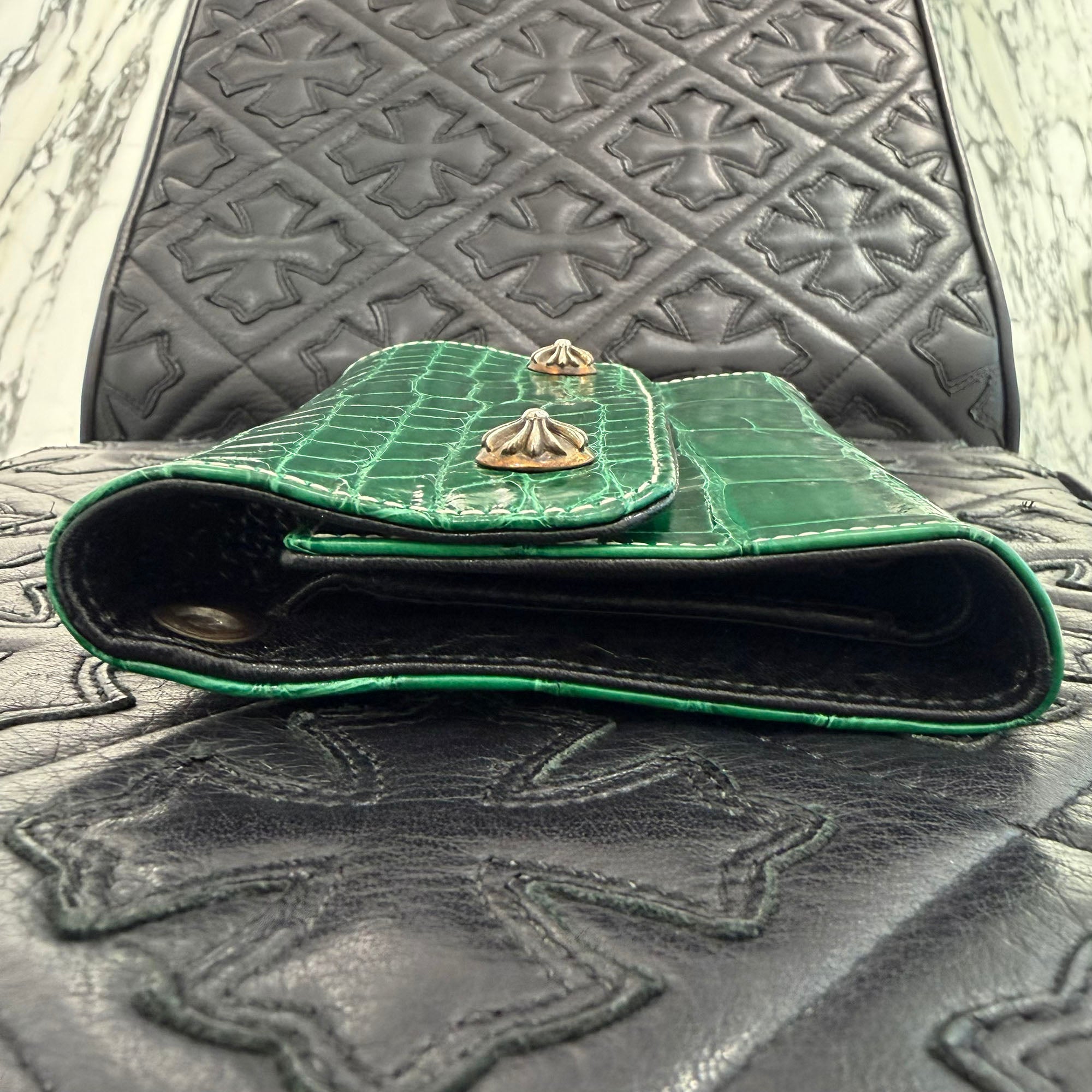 CHROME HEARTS Alligator Leather Wave Mini Cross Ball Wallet クロム