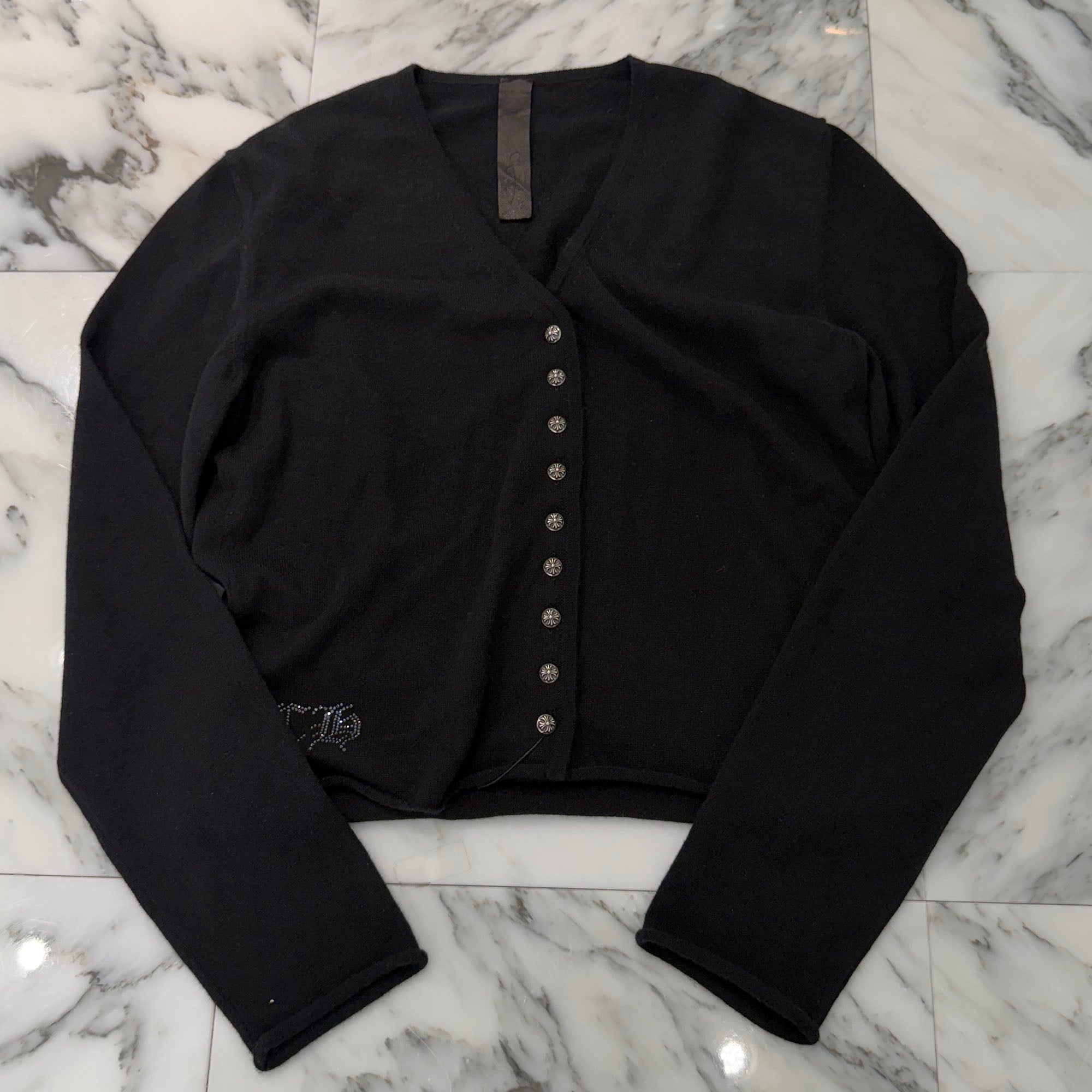 CHROME HEARTS Y NOT Back Rhinestone Viny Heart Cashmere Knit Cardigan Size M クロムハーツ ワイノット バック ラインストーン ヴィニーハート カシミヤ ニット カーディガン サイズM