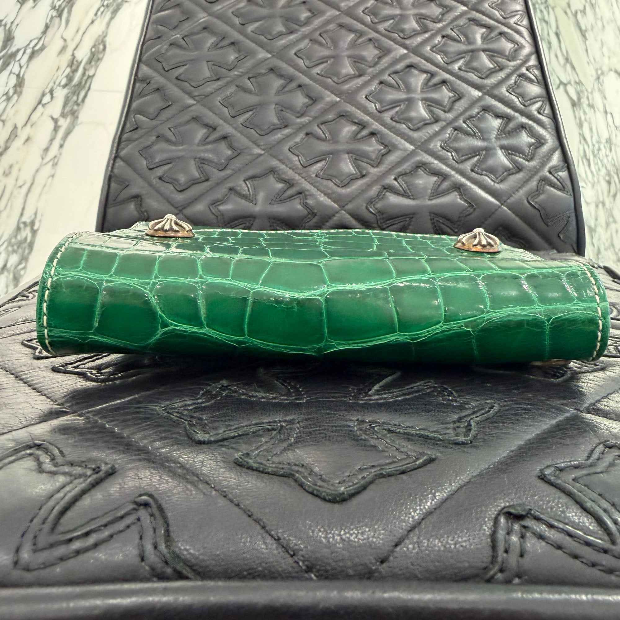 CHROME HEARTS Alligator Leather Wave Mini Cross Ball Wallet クロム