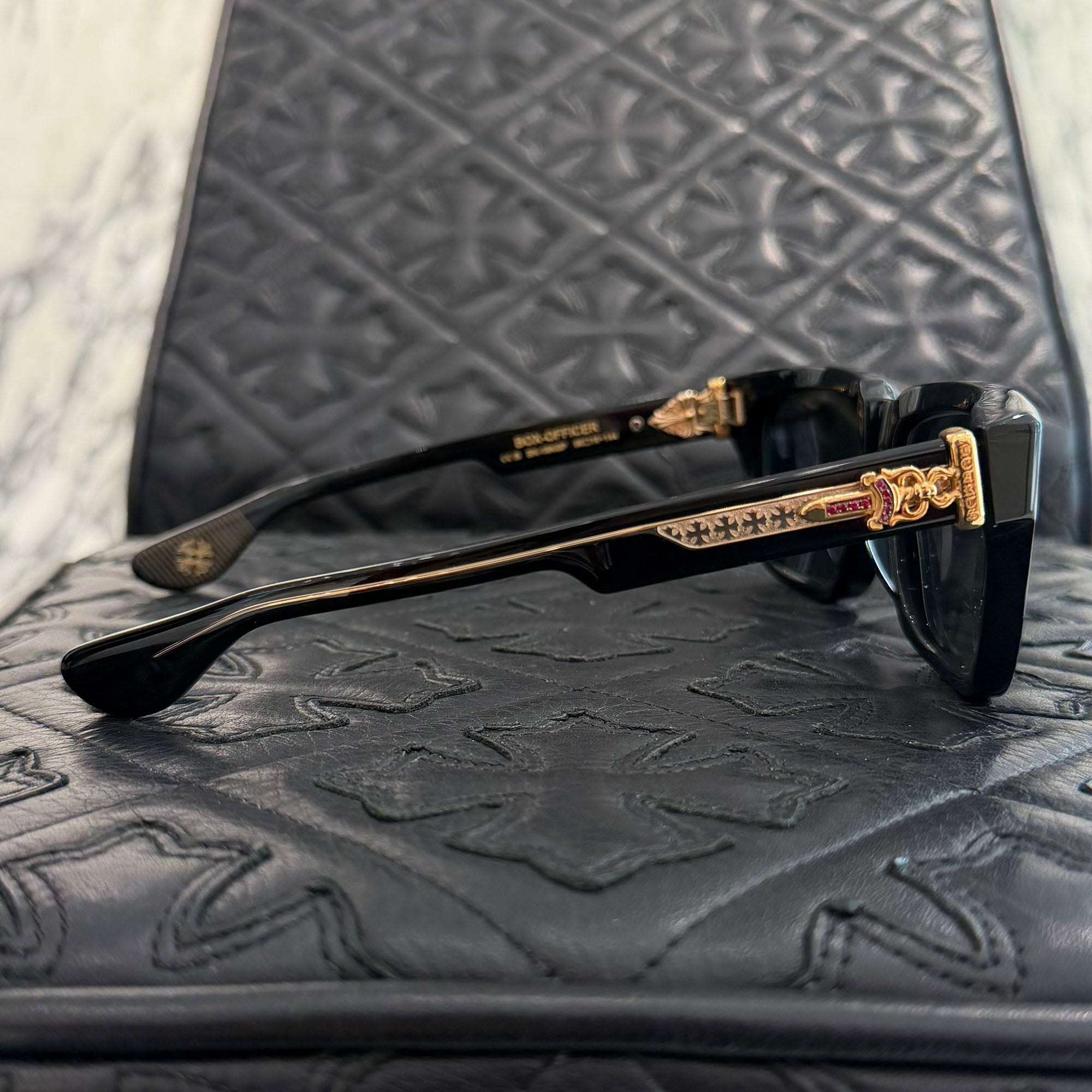CHROME HEARTS BOX-OFFICER Sunglasses Ruby Dagger Size 56□19-144 クロムハーツ ボックスオフィサー サングラス ルビーダガー サイズ56□19-144