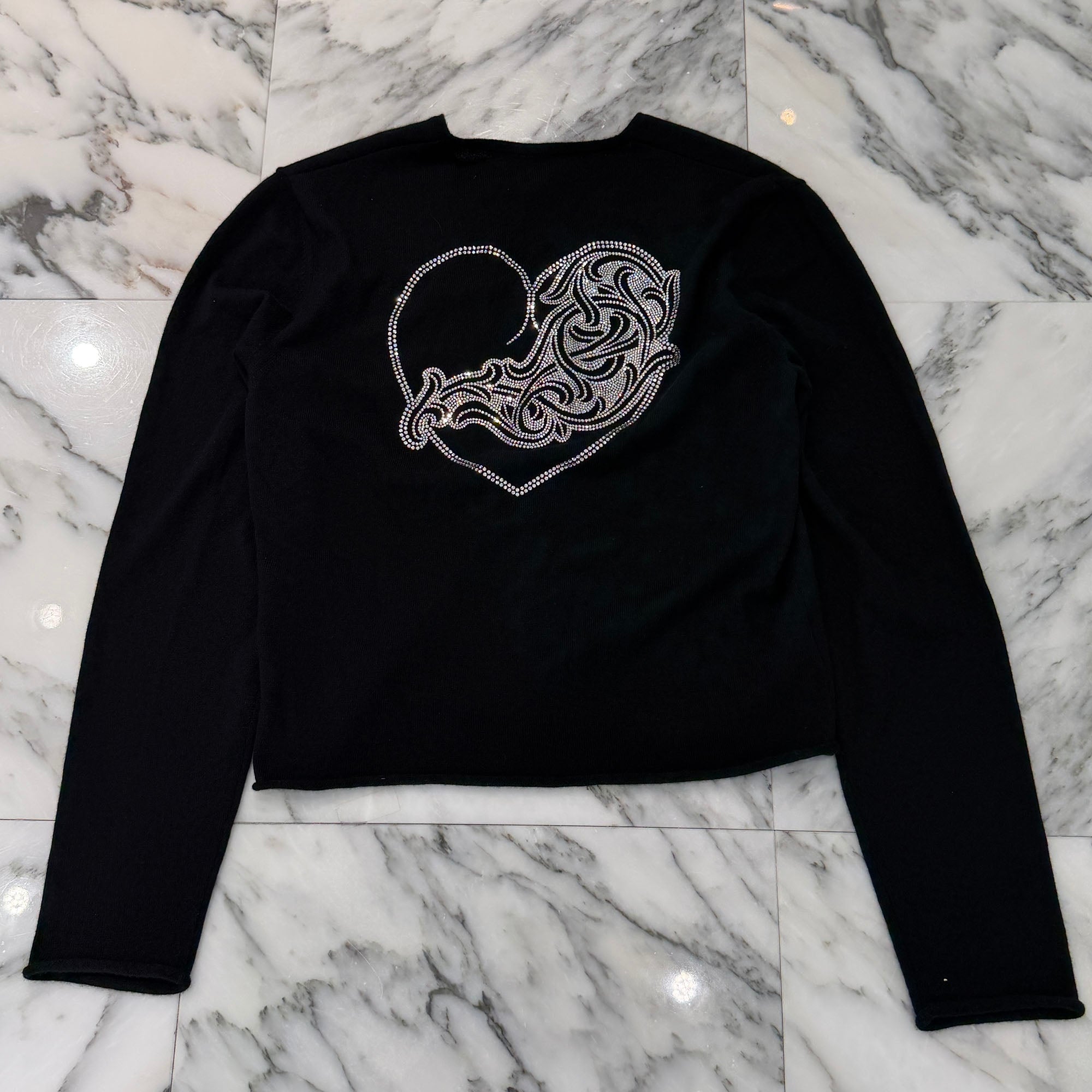 CHROME HEARTS Y NOT Back Rhinestone Viny Heart Cashmere Knit Cardigan Size M クロムハーツ ワイノット バック ラインストーン ヴィニーハート カシミヤ ニット カーディガン サイズM
