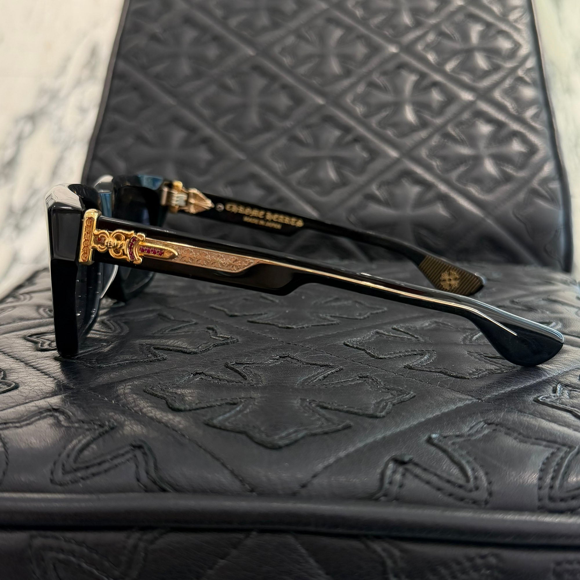CHROME HEARTS BOX-OFFICER Sunglasses Ruby Dagger Size 56□19-144 クロムハーツ ボックスオフィサー サングラス ルビーダガー サイズ56□19-144