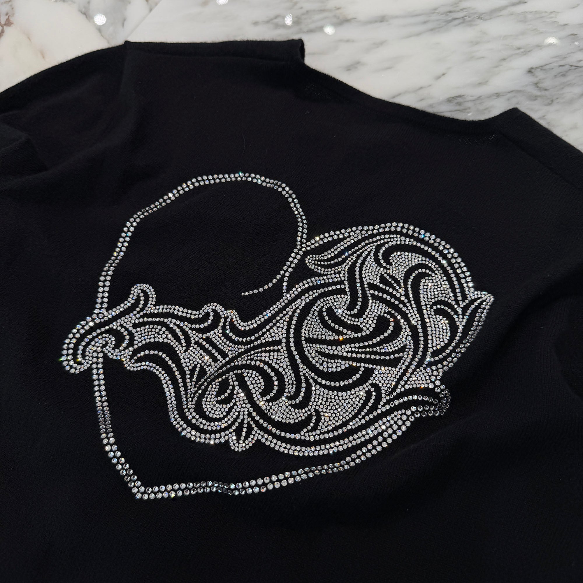 CHROME HEARTS Y NOT Back Rhinestone Viny Heart Cashmere Knit