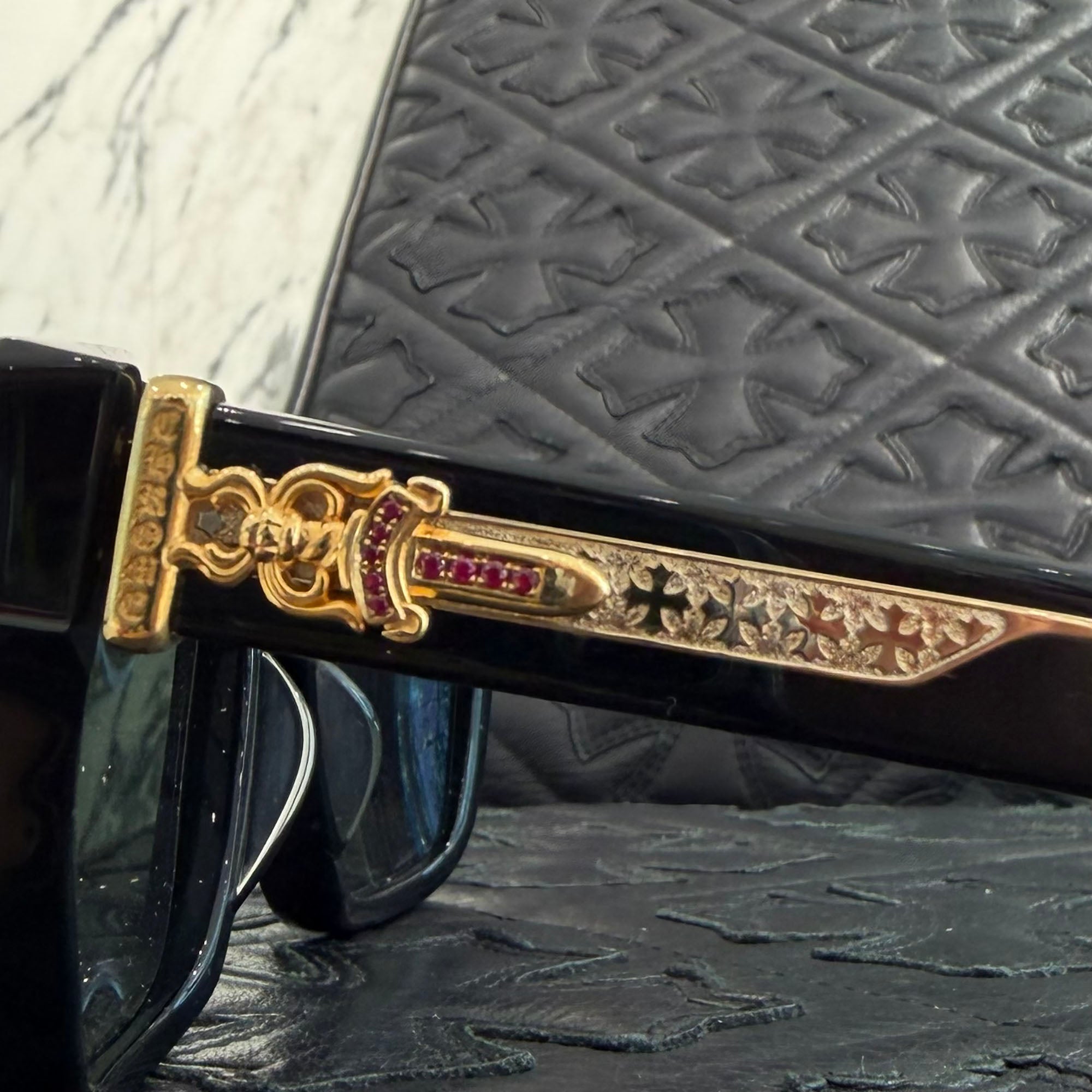 CHROME HEARTS BOX-OFFICER Sunglasses Ruby Dagger Size 56□19-144 クロムハーツ ボックスオフィサー サングラス ルビーダガー サイズ56□19-144