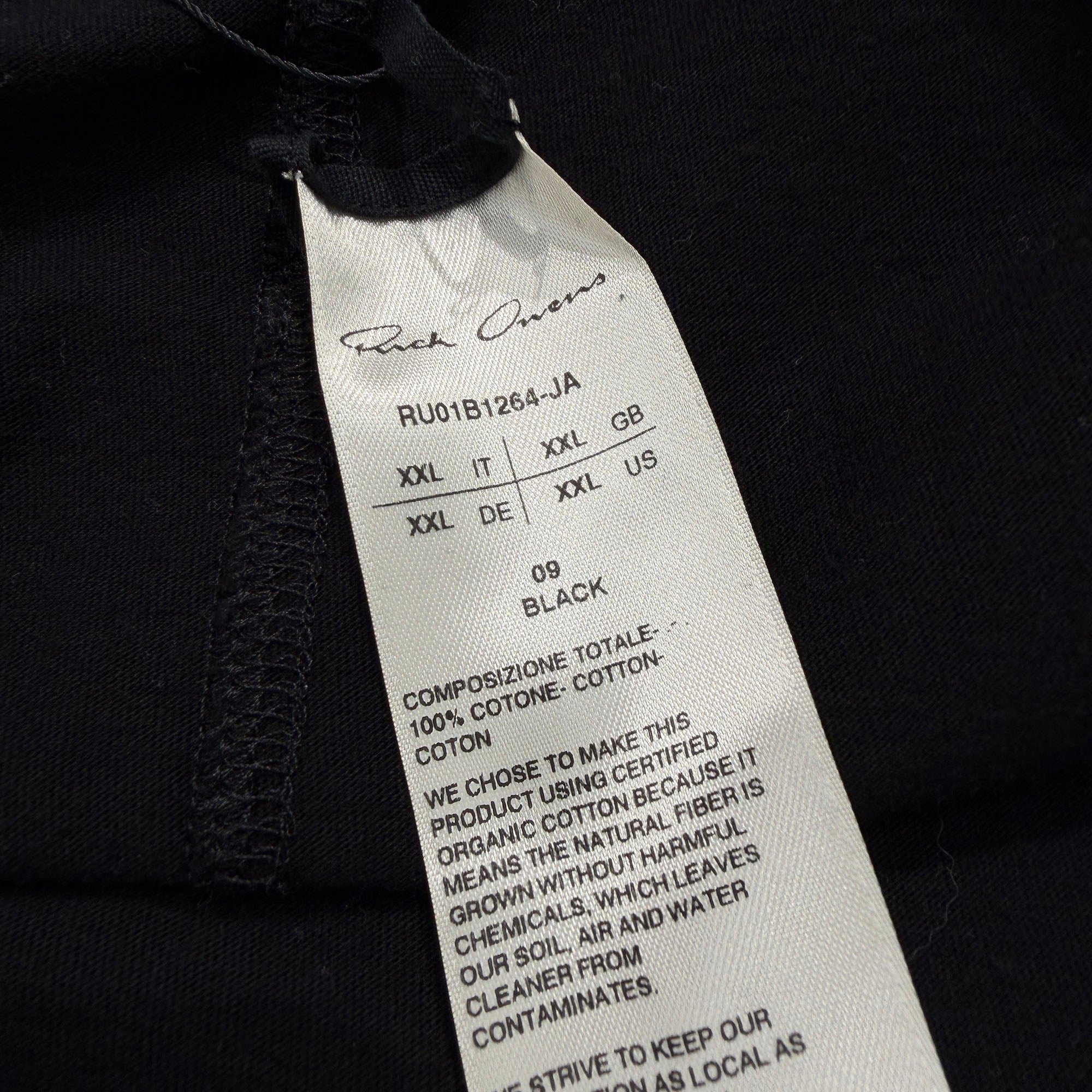 Rick Owens 2022SS Cotton Level Tee RU01B1264-JA Size XXL リックオウエンス コットン レベル Tシャツ サイズXXL