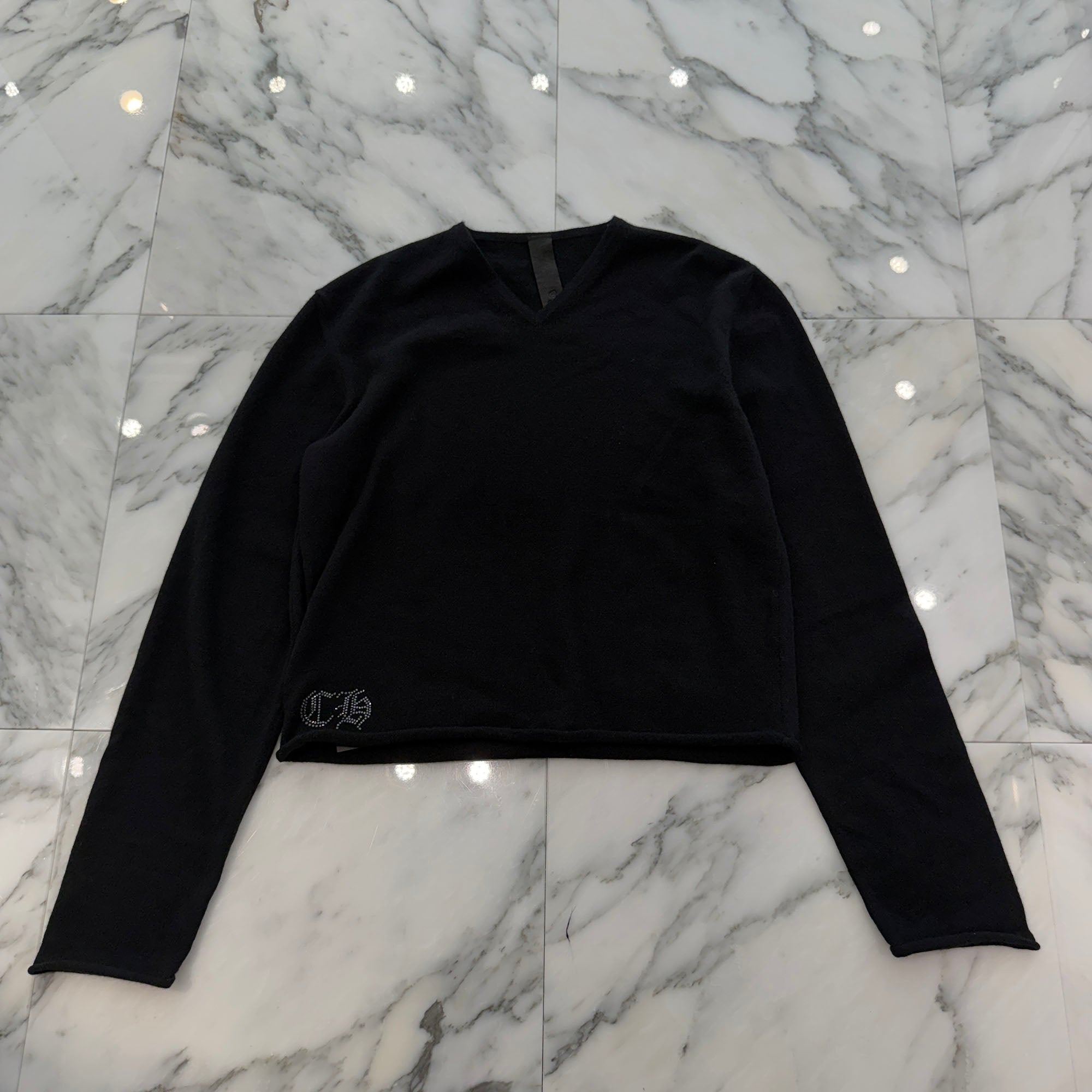 CHROME HEARTS Y NOT Back Rhinestone Hairy Cross Cashmere Knit Sweater Size M クロムハーツ ワイノット バック ラインストーン ヘイリークロス カシミヤ ニット セーター サイズM