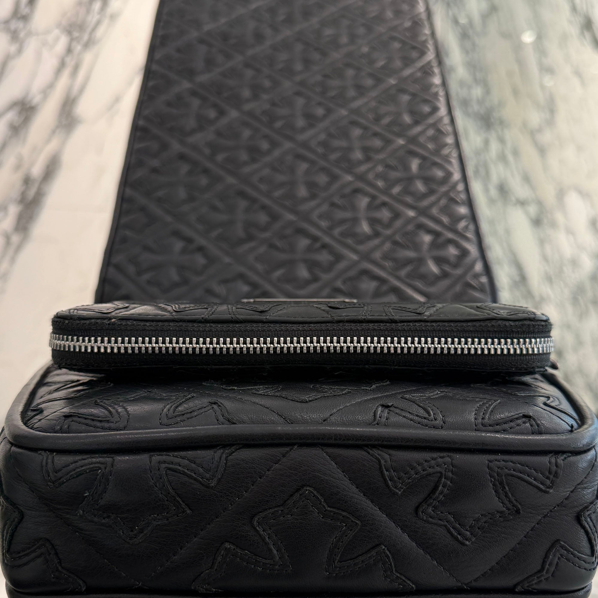 CHROME HEARTS Cemetery Cross Leather Patch Quilting Leather Wallet クロムハーツ セメタリークロス レザーパッチ キルティングレザー ウォレット