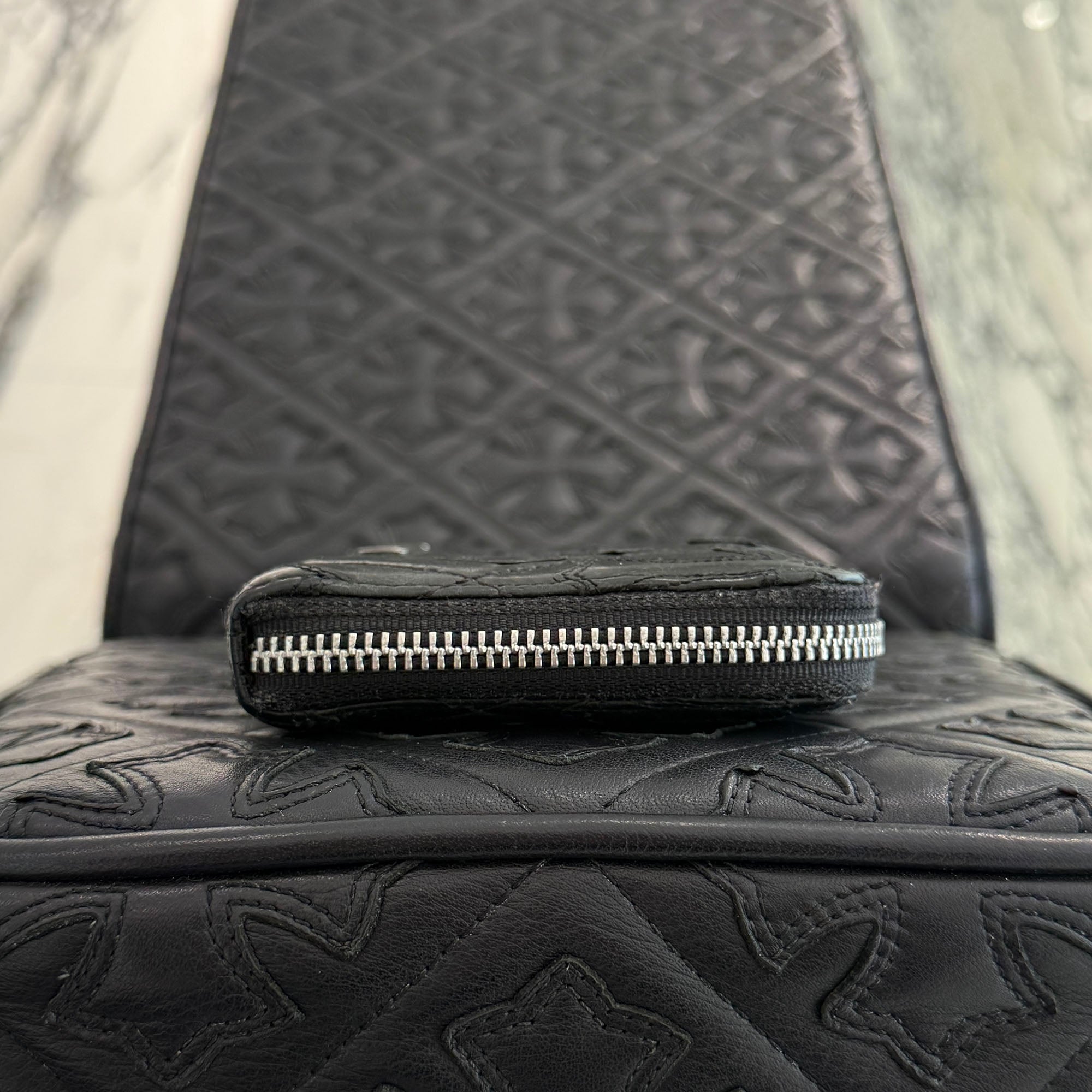 CHROME HEARTS Cemetery Cross Leather Patch Quilting Leather Wallet クロムハーツ セメタリークロス レザーパッチ キルティングレザー ウォレット