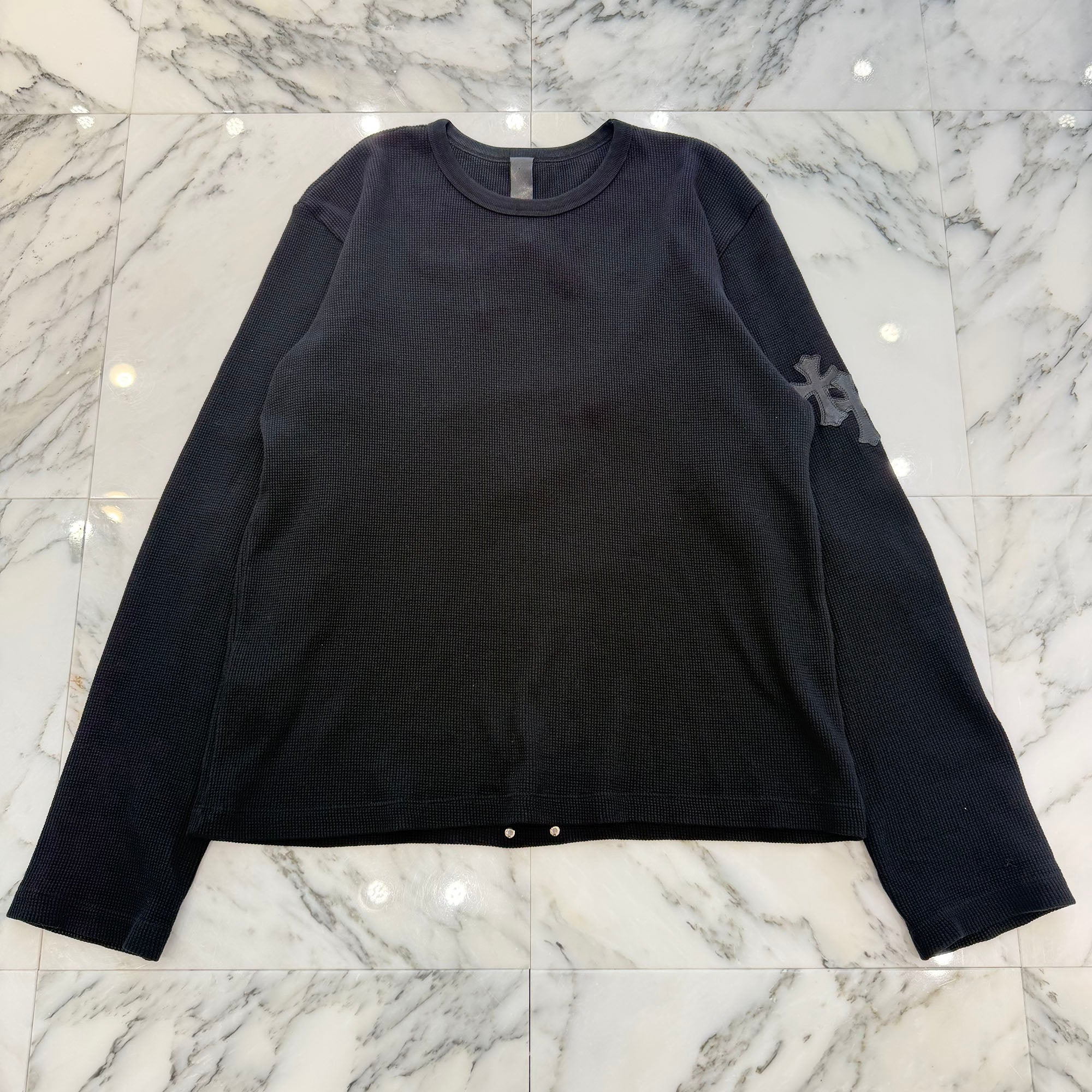 CHROME HEARTS Y NOT Leather Cross Patch Thermal Long Sleeve Tee Size L クロムハーツ ワイノット レザークロスパッチ サーマルロングスリーブ Tシャツ サイズL