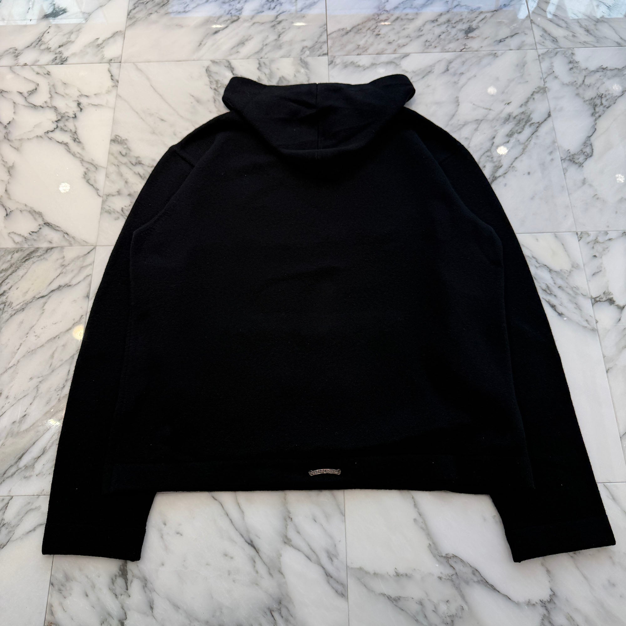 CHROME HEARTS Y NOT King Taco 3 Cemetery Cross Leather Patch Cashmere Knit Pullover Hoodie Size L クロムハーツ ワイノット キングタコ 3セメタリークロス レザークロスパッチ カシミヤ ニット プルオーバーフーディー サイズL