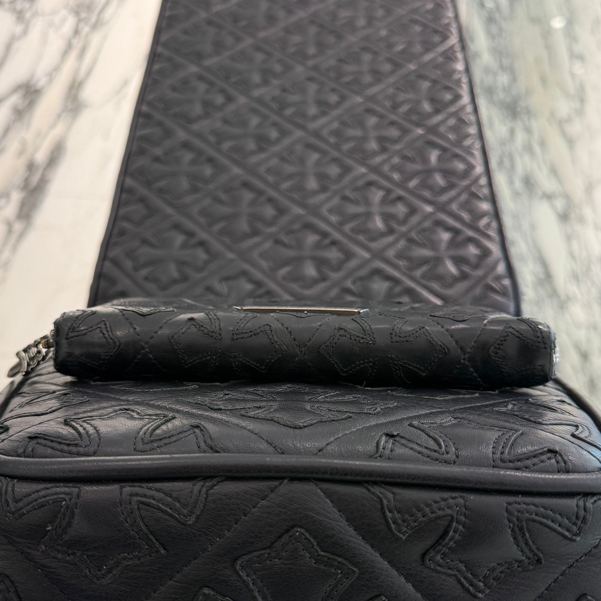 CHROME HEARTS Cemetery Cross Leather Patch Quilting Leather Wallet クロムハーツ セメタリークロス レザーパッチ キルティングレザー ウォレット