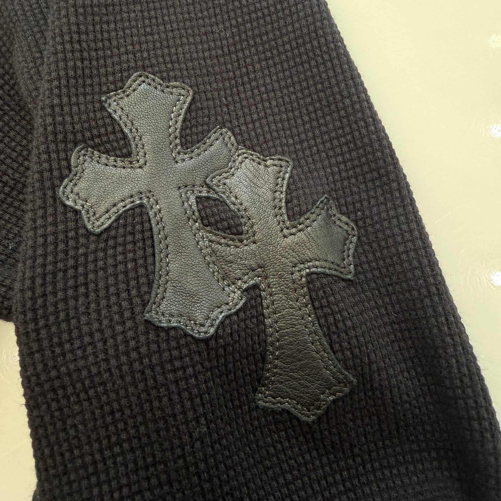 CHROME HEARTS Y NOT Leather Cross Patch Thermal Long Sleeve Tee Size L クロムハーツ ワイノット レザークロスパッチ サーマルロングスリーブ Tシャツ サイズL
