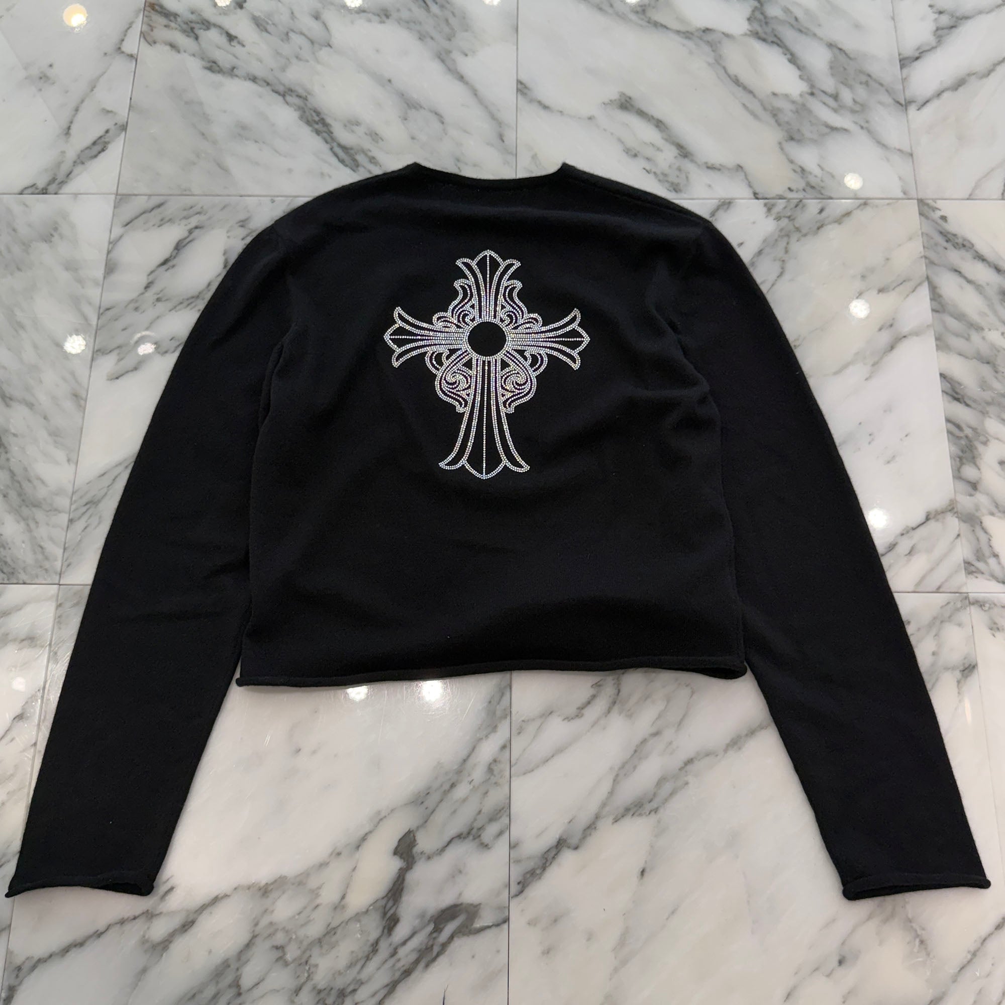 CHROME HEARTS Y NOT Back Rhinestone Hairy Cross Cashmere Knit