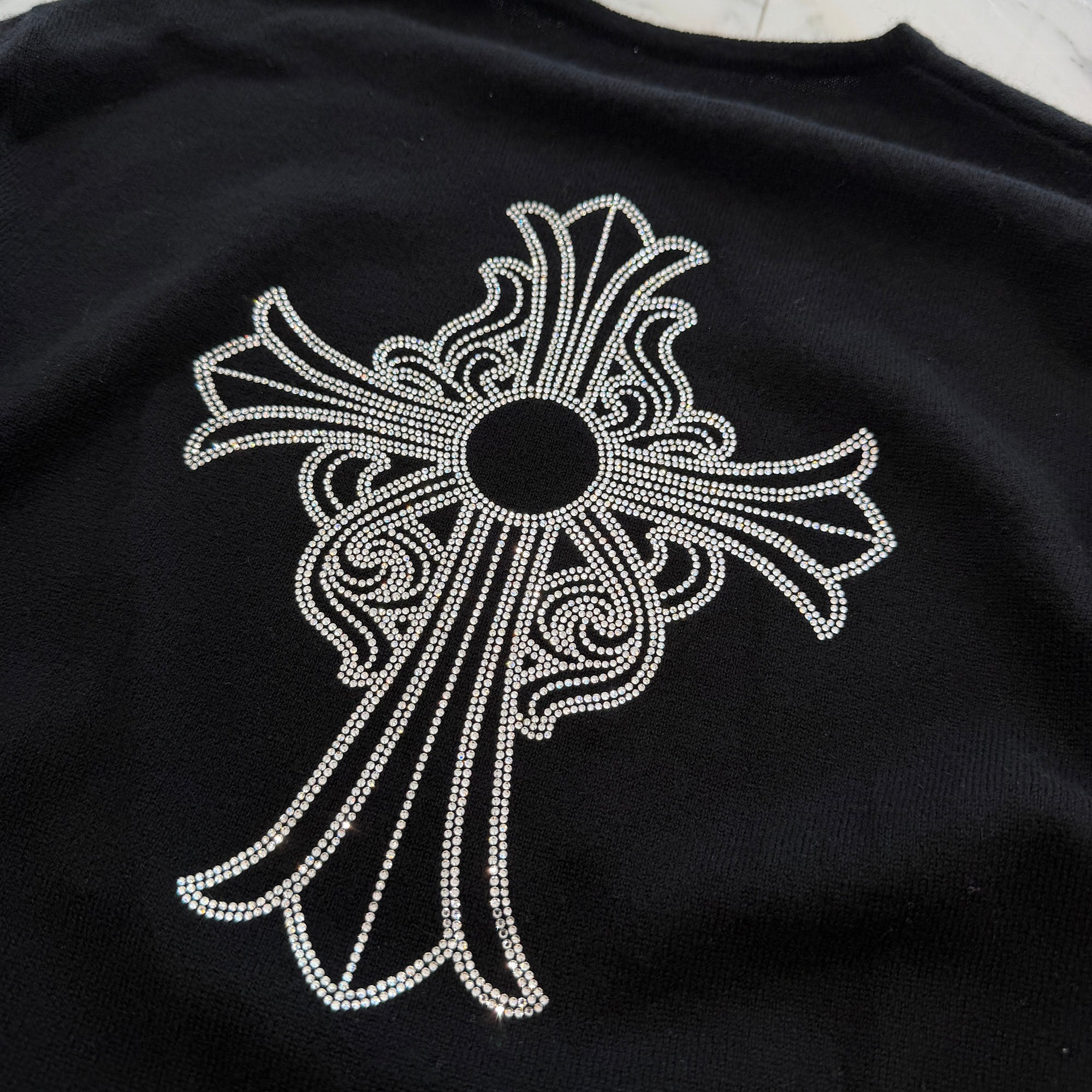CHROME HEARTS Y NOT Back Rhinestone Hairy Cross Cashmere Knit Sweater Size M クロムハーツ ワイノット バック ラインストーン ヘイリークロス カシミヤ ニット セーター サイズM