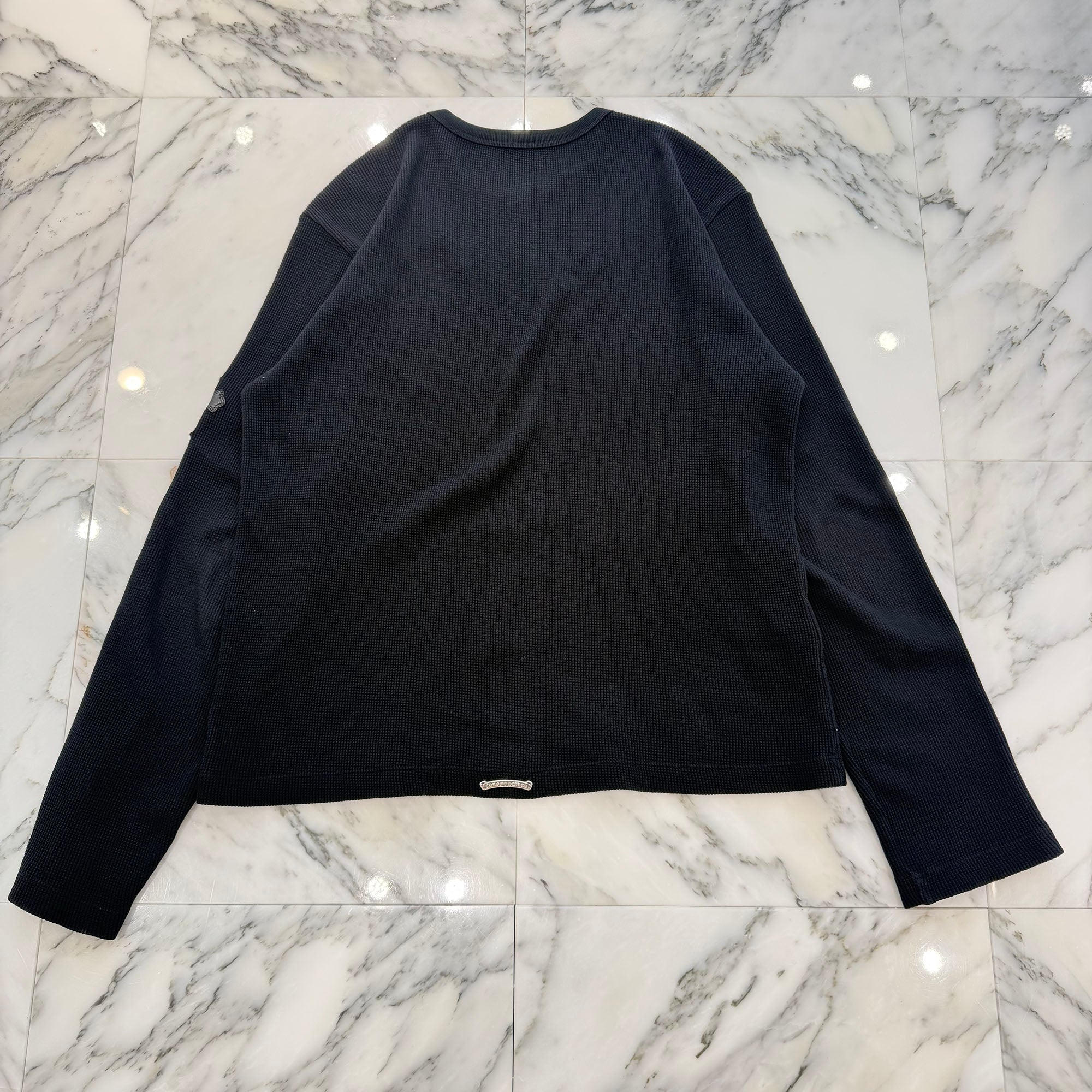 CHROME HEARTS Y NOT Leather Cross Patch Thermal Long Sleeve Tee Size L クロムハーツ ワイノット レザークロスパッチ サーマルロングスリーブ Tシャツ サイズL