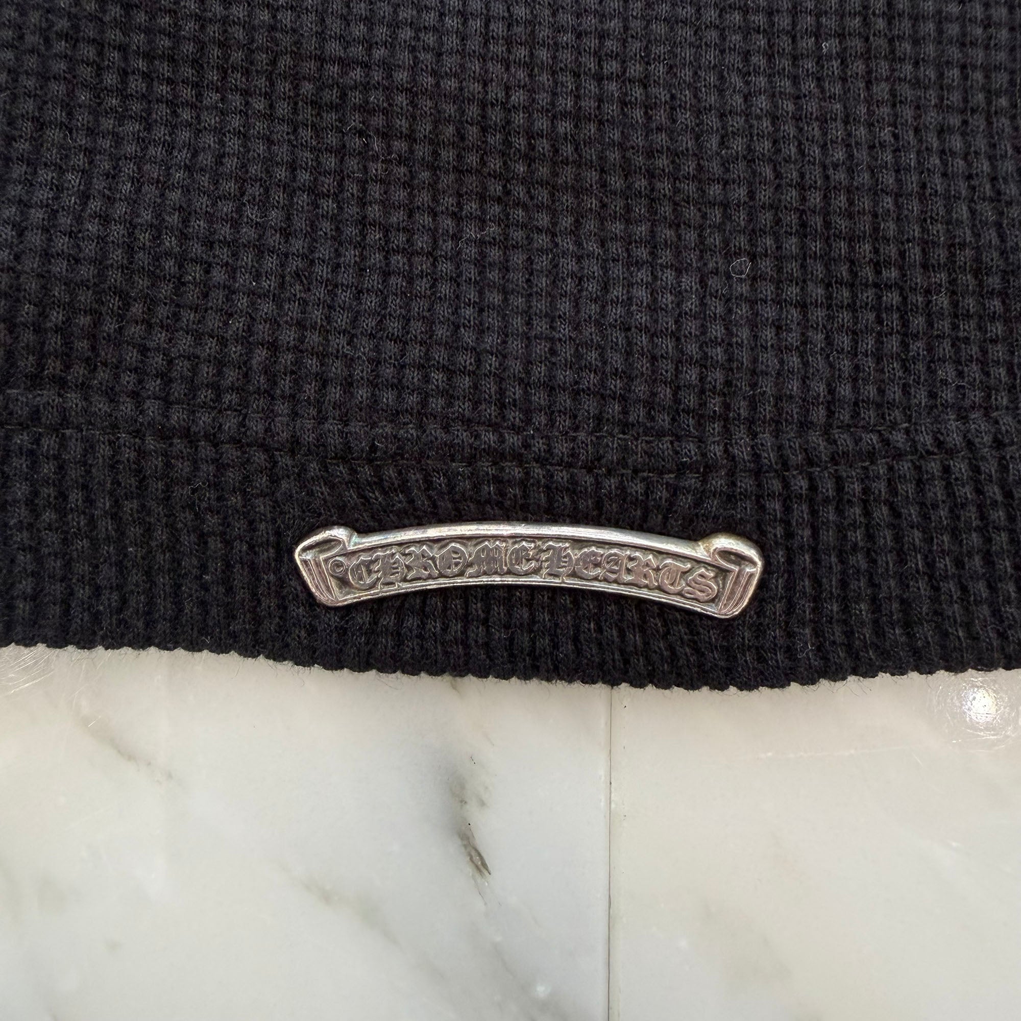 CHROME HEARTS Y NOT Leather Cross Patch Thermal Long Sleeve Tee Size L クロムハーツ ワイノット レザークロスパッチ サーマルロングスリーブ Tシャツ サイズL