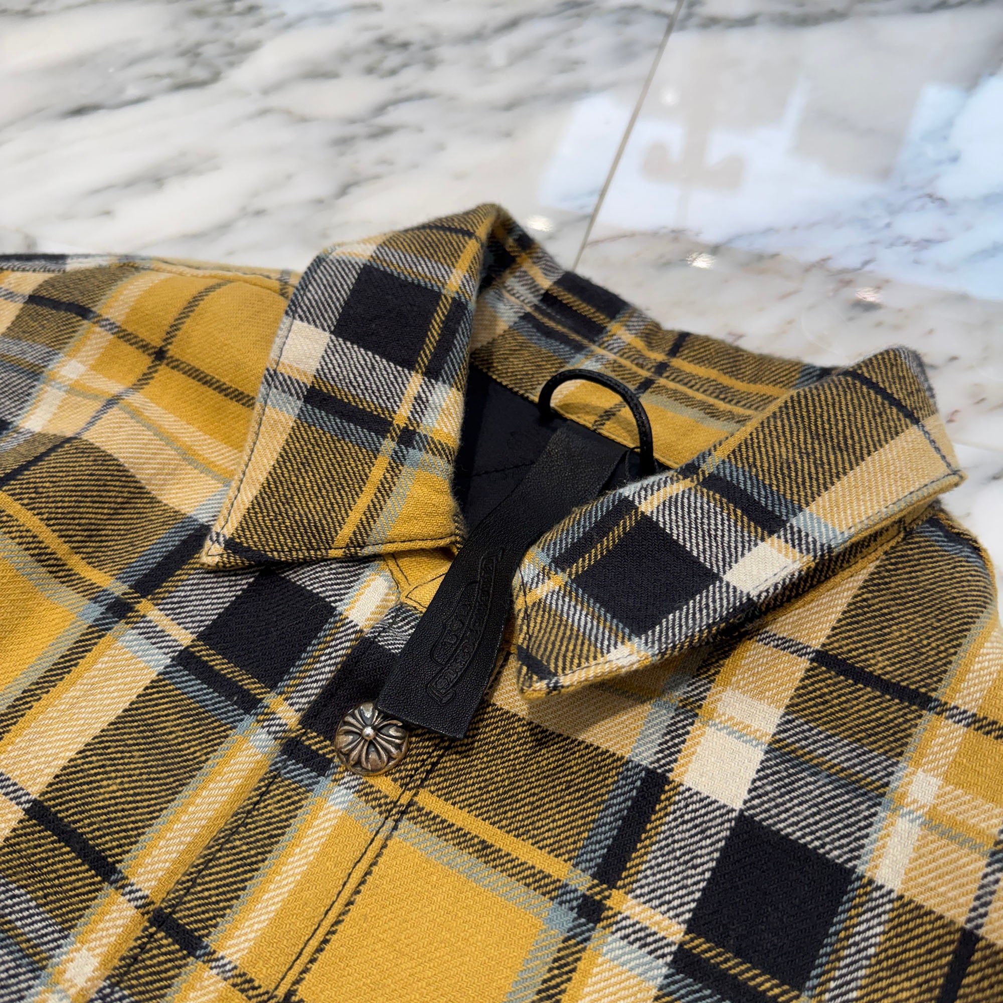 CHROME HEARTS Y NOT WORK DOG Cross Ball Button Check Shirt Jacket Size M クロムハーツ ワイノット ワークドッグ クロスボールボタン チェック シャツ ジャケット サイズM