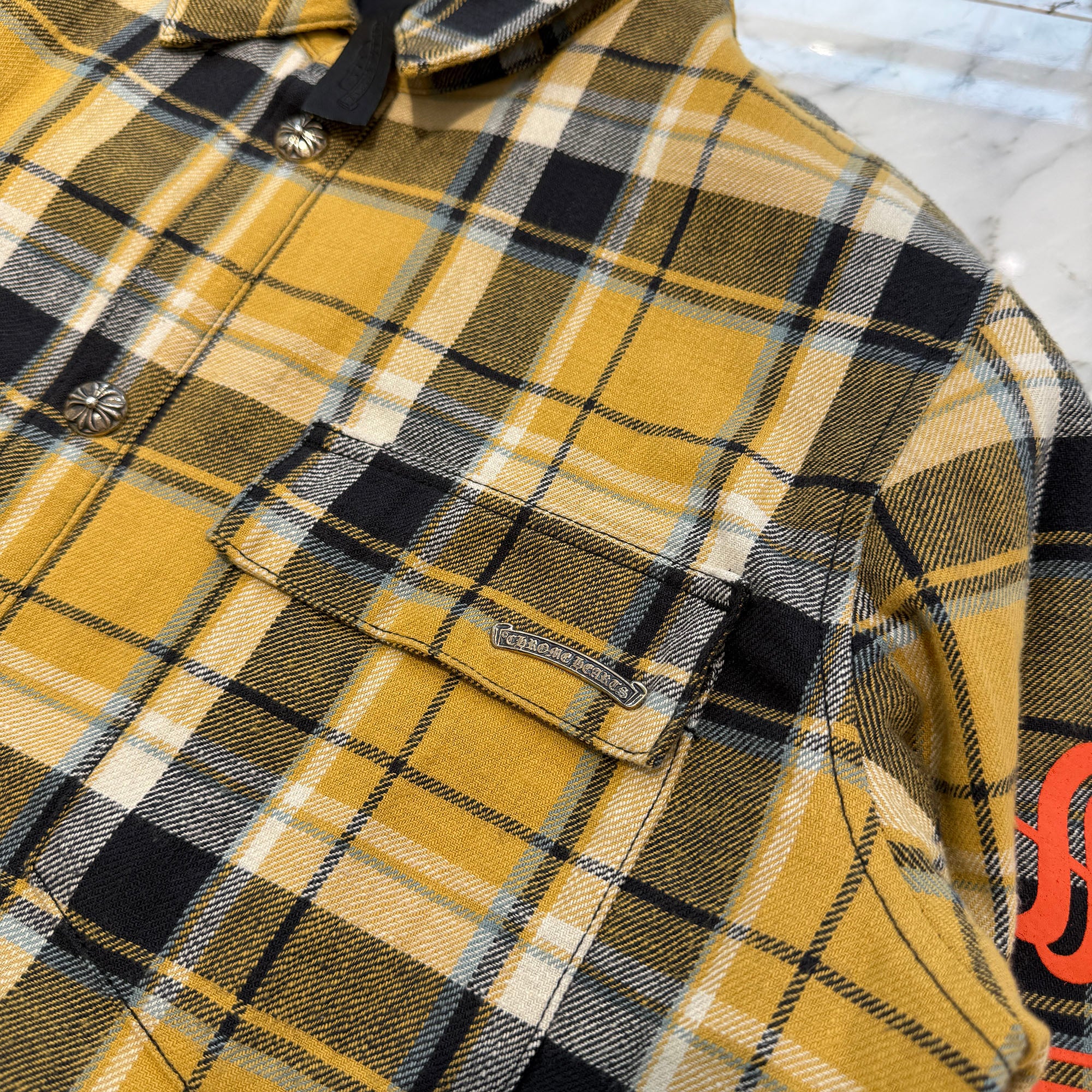 CHROME HEARTS Y NOT WORK DOG Cross Ball Button Check Shirt Jacket Size M クロムハーツ ワイノット ワークドッグ クロスボールボタン チェック シャツ ジャケット サイズM