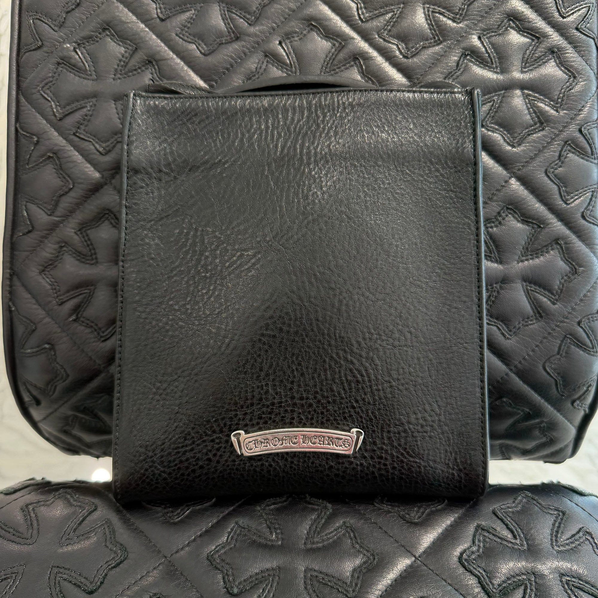 CHROME HEARTS Square Pocket 3 Cemetery Cross Leather Patch Shoulder Bag クロムハーツ スクエアポケット 3セメタリークロス レザーパッチ ショルダーバッグ