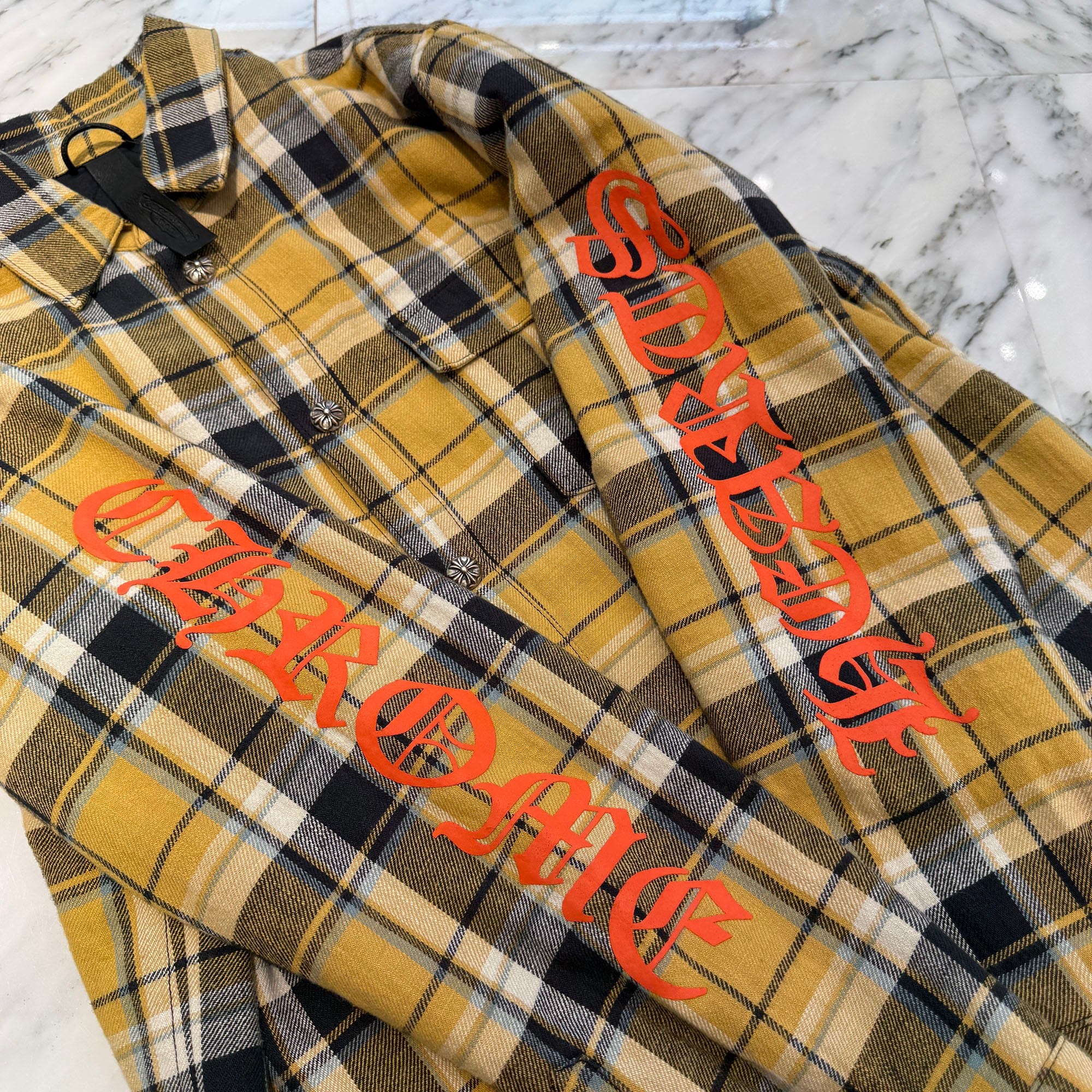 CHROME HEARTS Y NOT WORK DOG Cross Ball Button Check Shirt Jacket Size M クロムハーツ ワイノット ワークドッグ クロスボールボタン チェック シャツ ジャケット サイズM