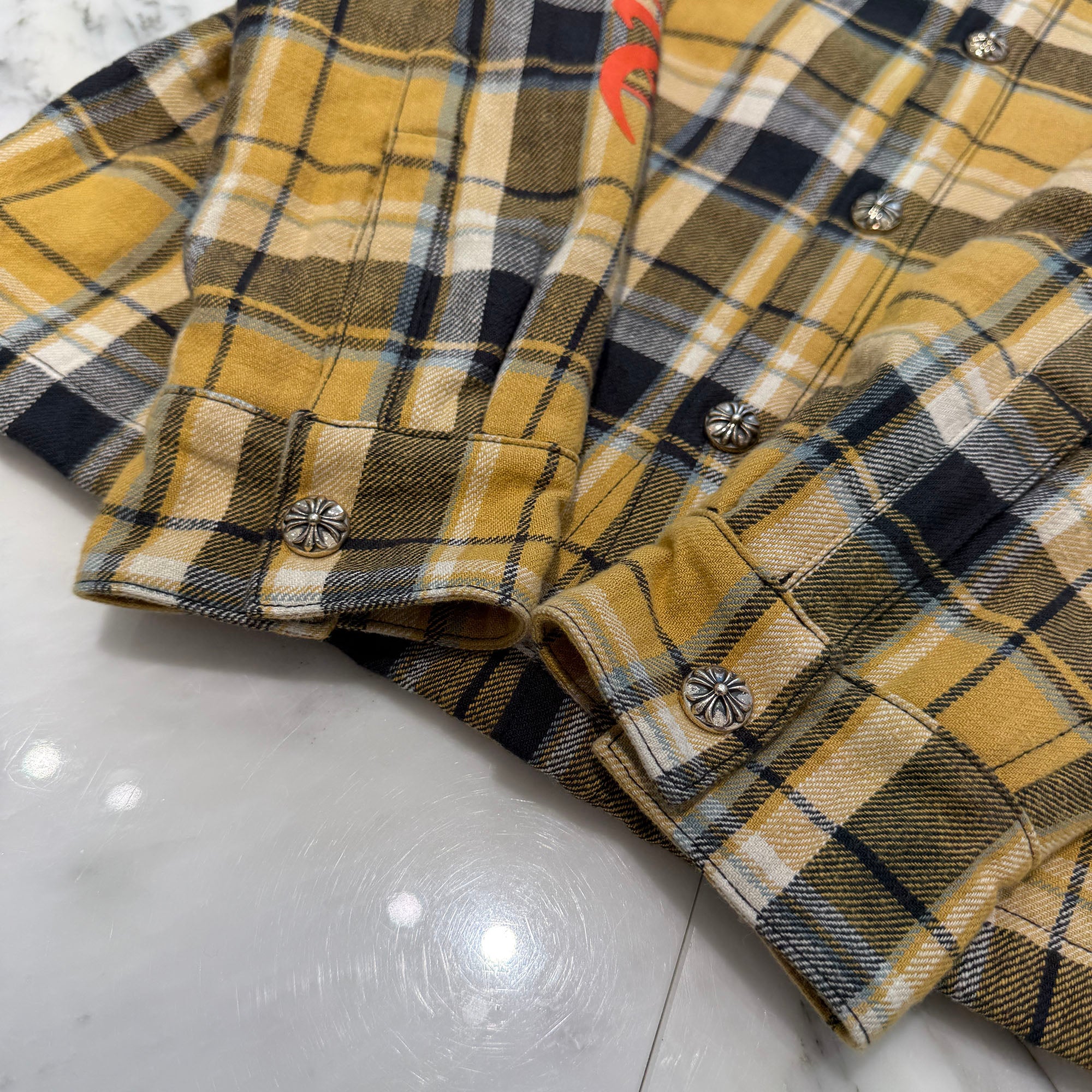 CHROME HEARTS Y NOT WORK DOG Cross Ball Button Check Shirt Jacket Size M クロムハーツ ワイノット ワークドッグ クロスボールボタン チェック シャツ ジャケット サイズM