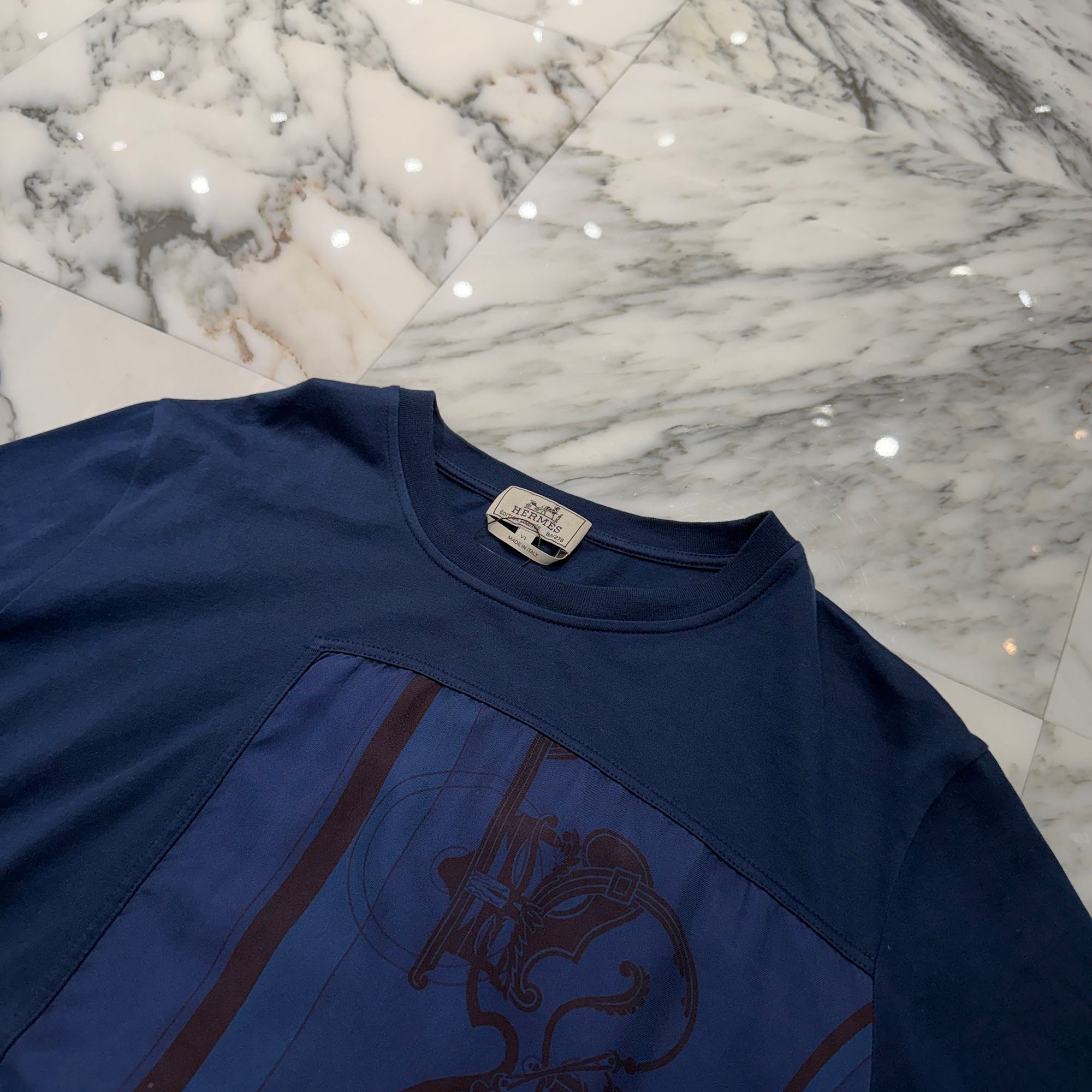 HERMES 2024SS Twillaine Silk Panel Crew Neck Short Sleeved Tee Size XL エルメス ツイルレーヌ シルクパネル クルーネック ショートスリーブ Tシャツ サイズXL