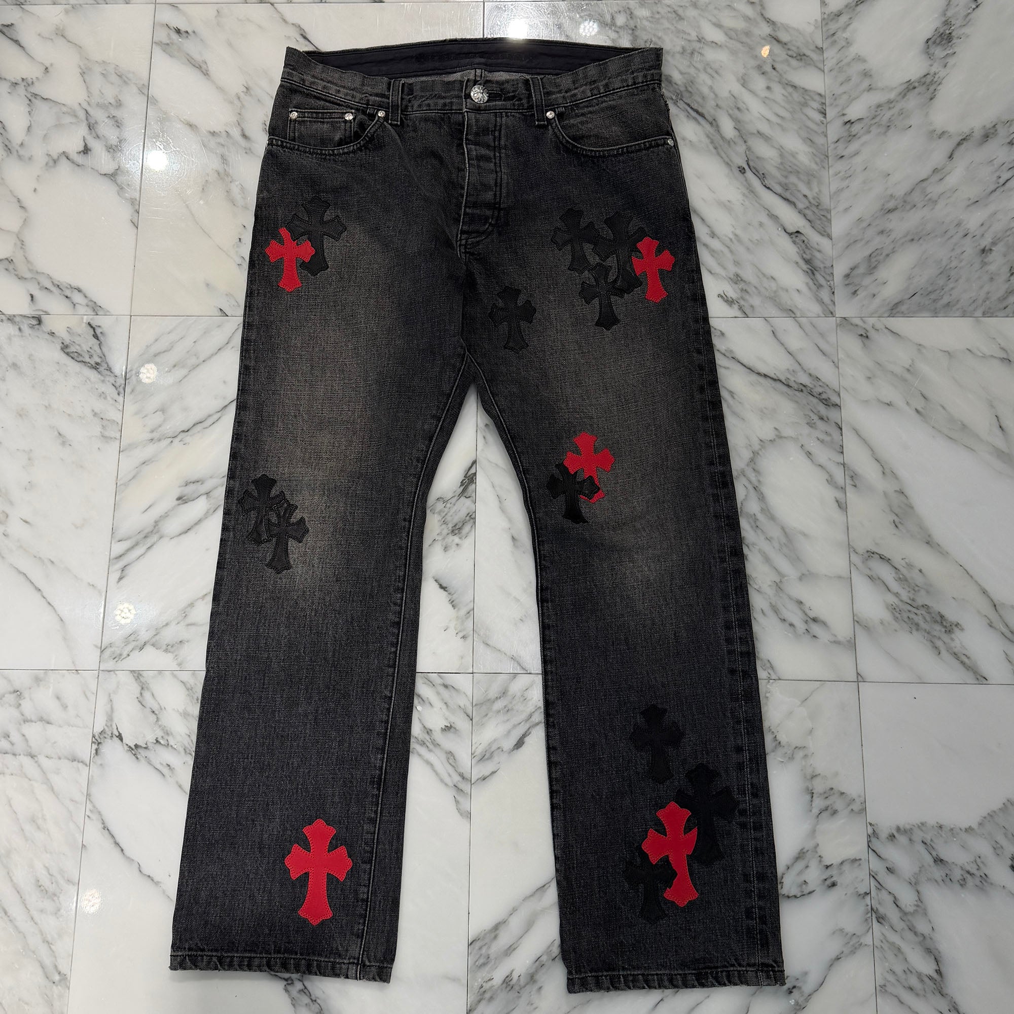 CHROME HEARTS VNTG Cross Leather Patch Jeans Size 34 クロムハーツ ヴィンテージ クロス レザーパッチ ジーンズ サイズ34