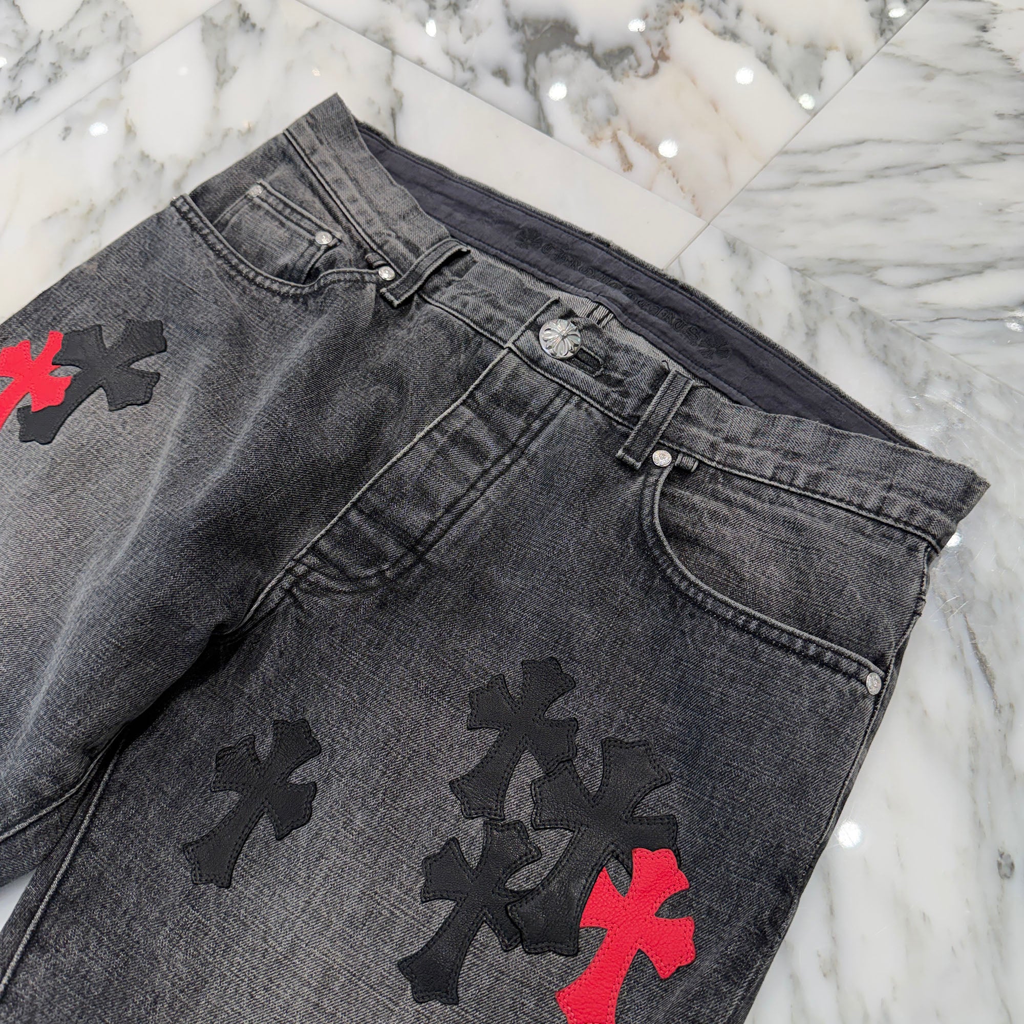 CHROME HEARTS VNTG Cross Leather Patch Jeans Size 34 クロムハーツ ヴィンテージ クロス レザーパッチ ジーンズ サイズ34
