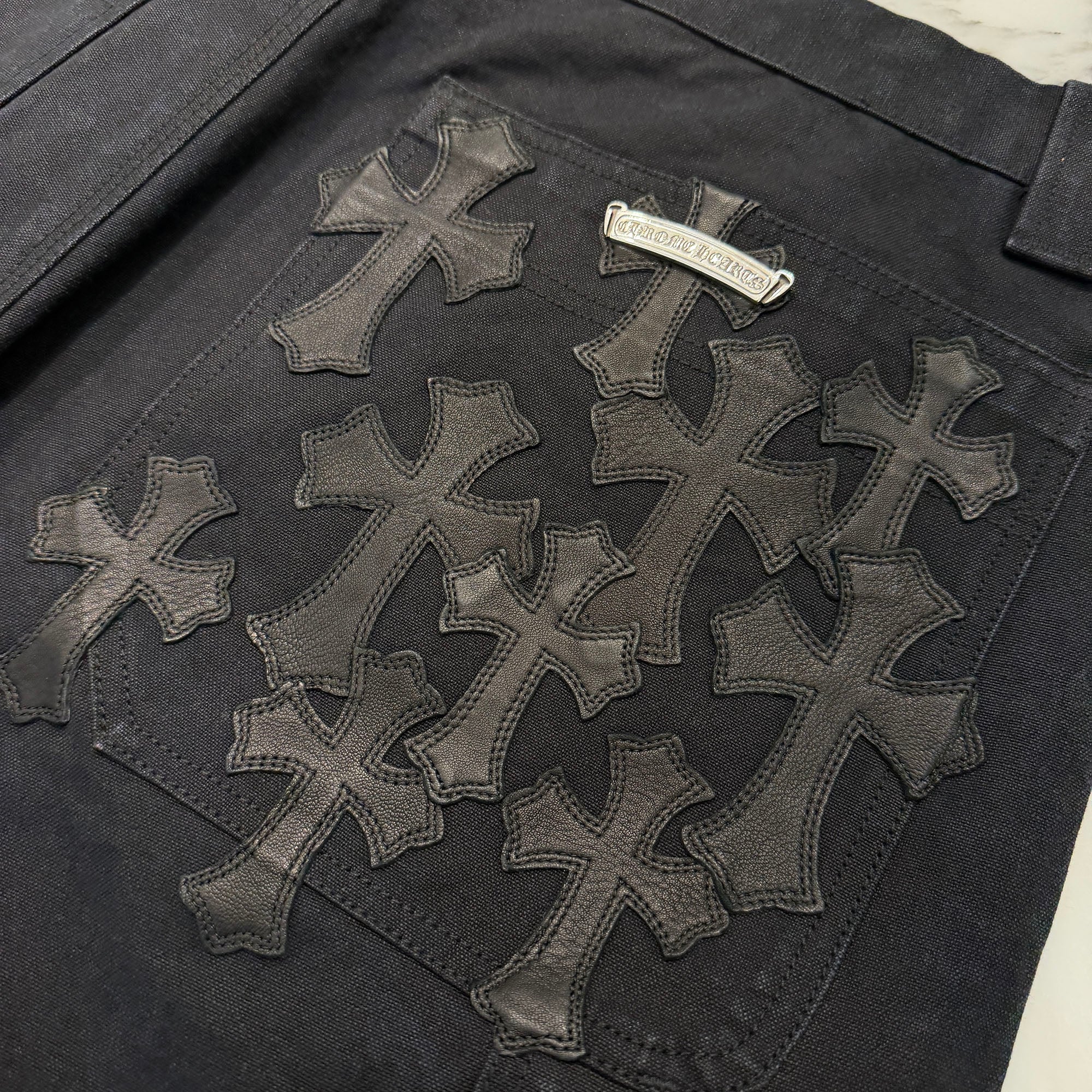 CHROME HEARTS Carpenter Cemetery Cross Patch Denim Shorts Size 36 クロムハーツ カーペンター セメタリークロスパッチ デニムショーツ サイズ36