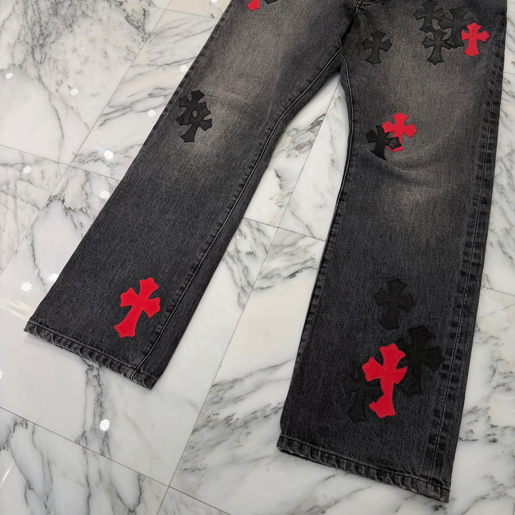 CHROME HEARTS VNTG Cross Leather Patch Jeans Size 34 クロムハーツ ヴィンテージ クロス レザーパッチ ジーンズ サイズ34