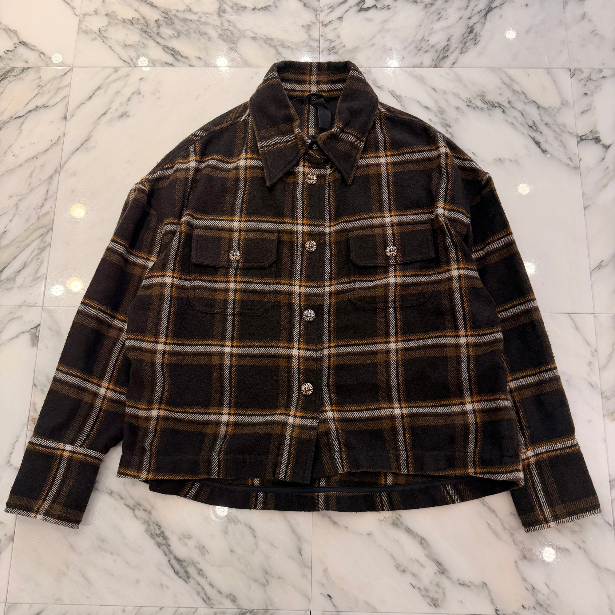 CHROME HEARTS Y NOT WORK DOG Cropped Cargo Flannel Check Shirt Jacket Size S クロムハーツ ワイノット ワークドッグ クロップドカーゴフランネルチェックシャツジャケット サイズS