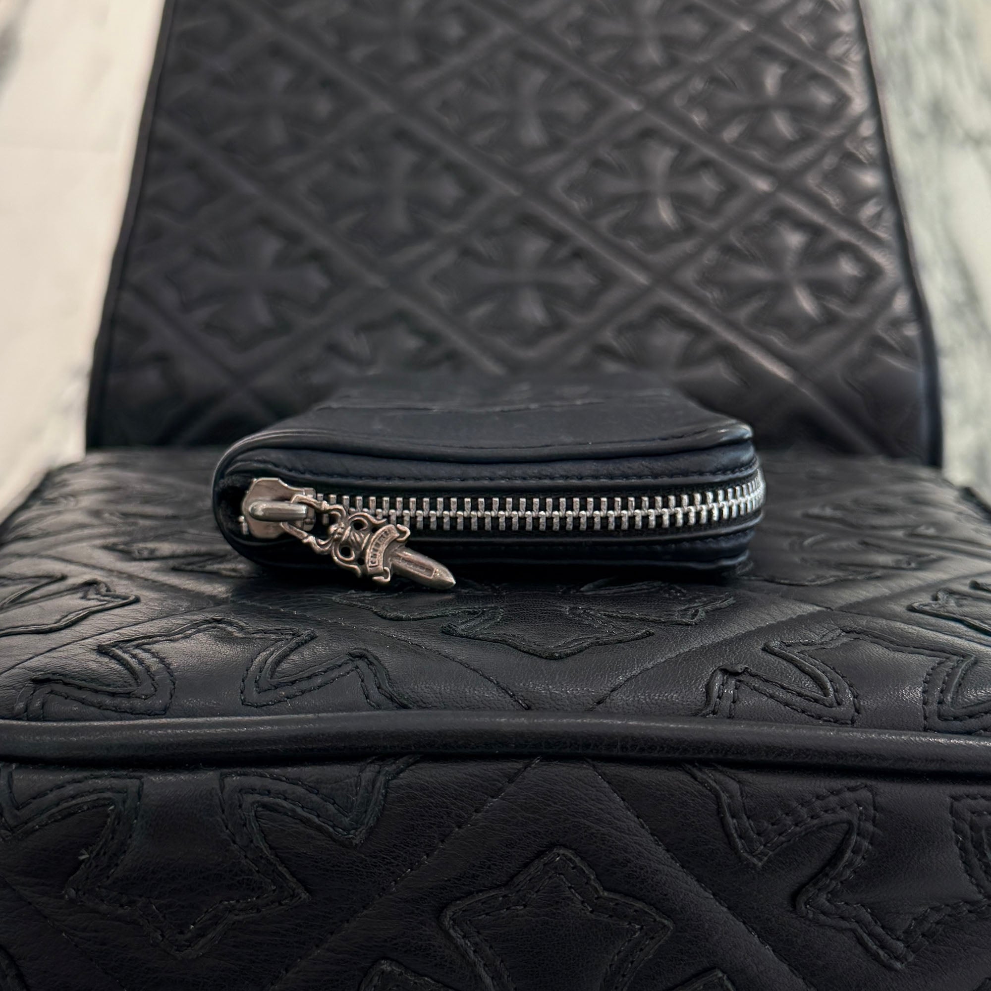 CHROME HEARTS 3 Cemetery Cross Leather Patch REC F ZIP #2 Wallet