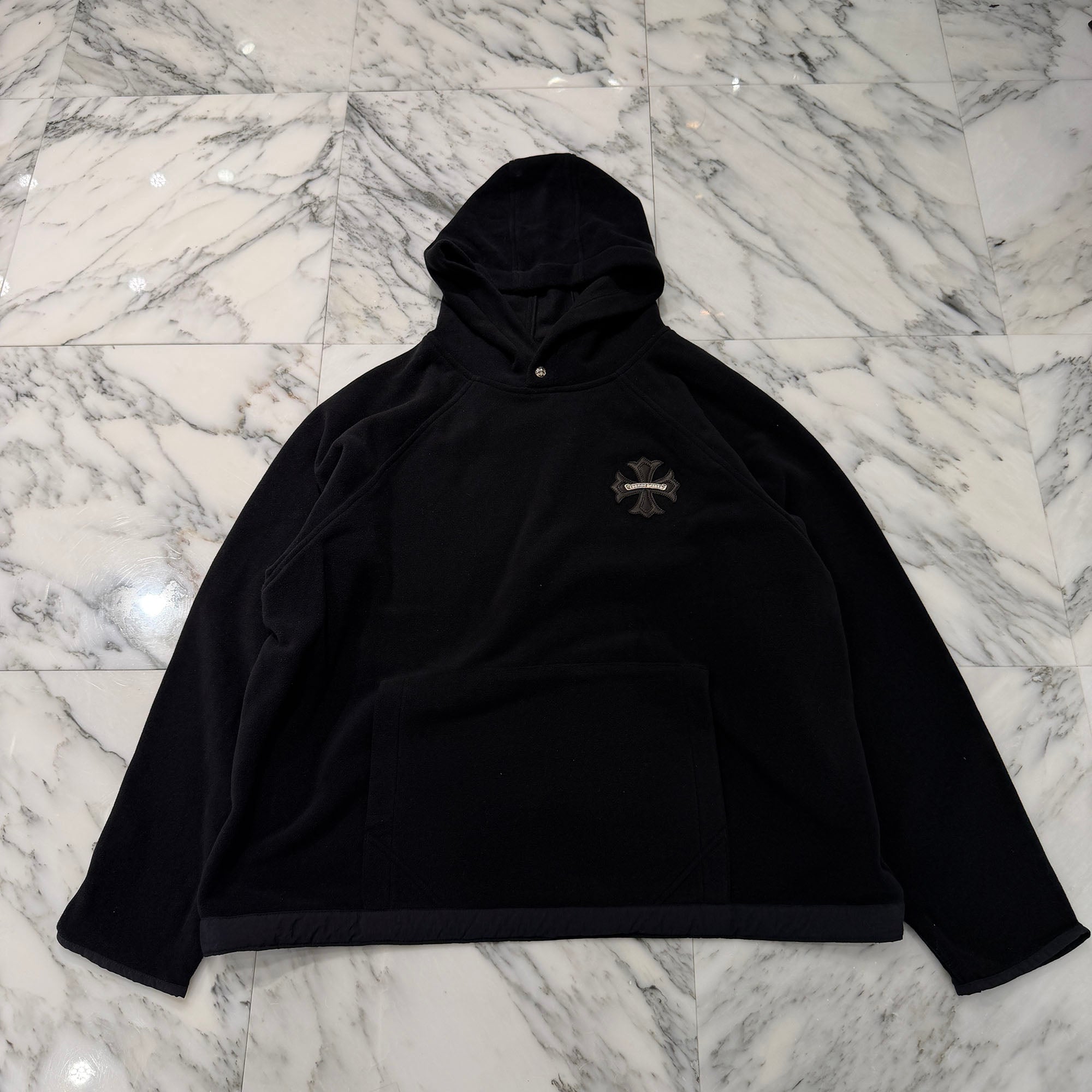 CHROME HEARTS YNOT CH Plus Leather Patch Fleece Hoodie Size XL クロムハーツ ワイノット CHプラス レザー クロス パッチ フリース フーディ サイズXL