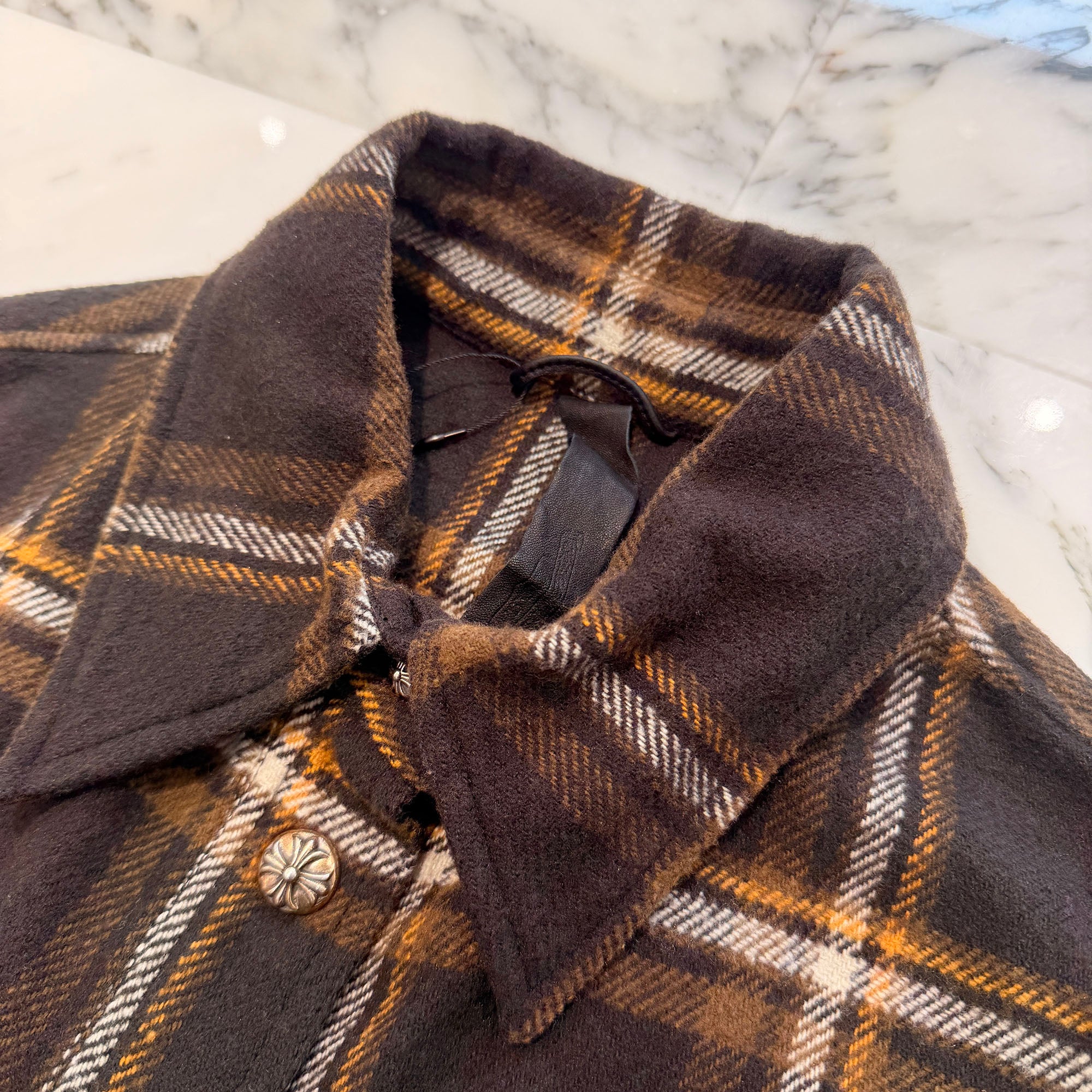CHROME HEARTS Y NOT WORK DOG Cropped Cargo Flannel Check Shirt Jacket Size S クロムハーツ ワイノット ワークドッグ クロップドカーゴフランネルチェックシャツジャケット サイズS