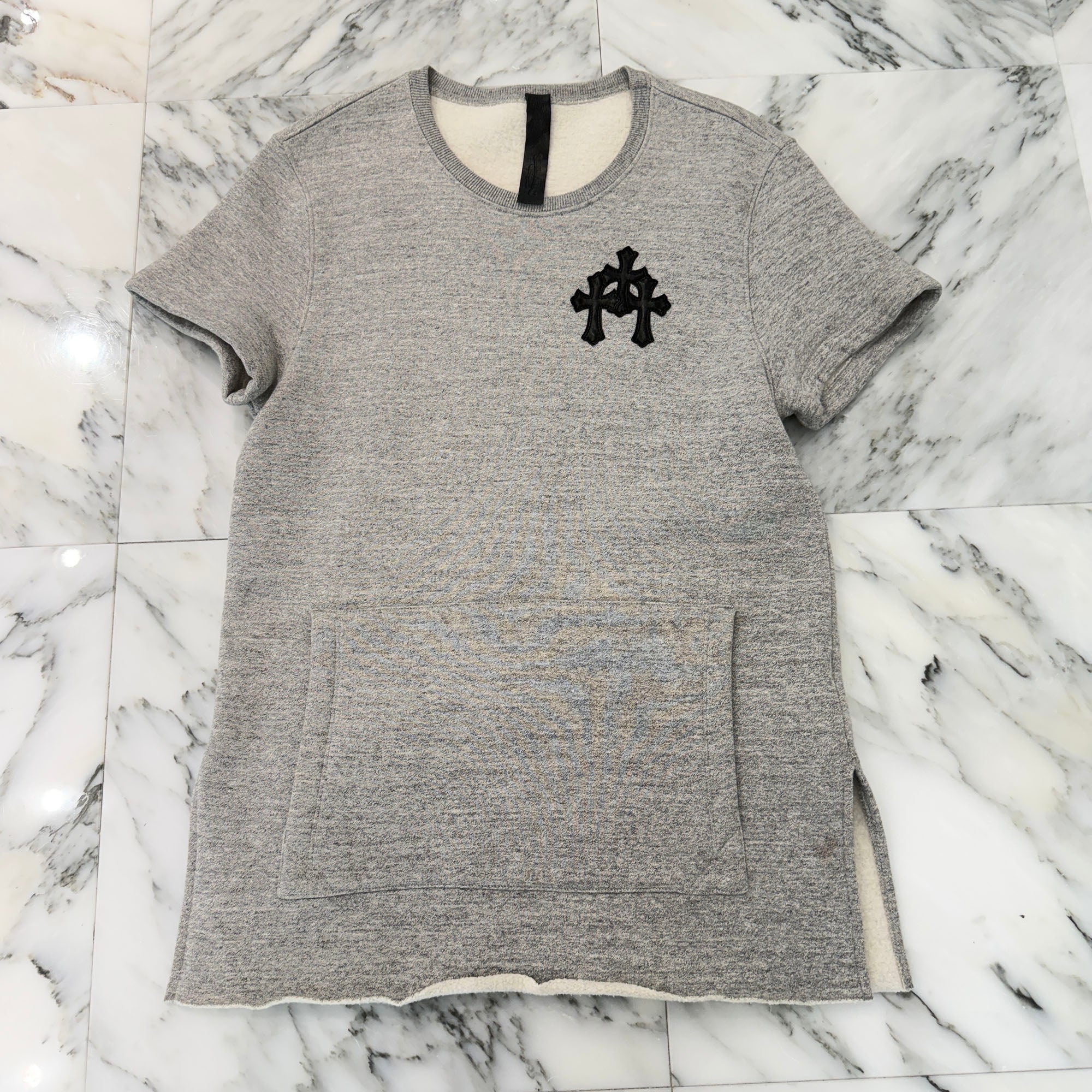 CHROME HEARTS Y NOT Cemetery Cross Leather Patch Pocket Sweat Tee Size S クロムハーツ ワイノット セメタリークロス レザーパッチ ポケット スウェット Tシャツ サイズS