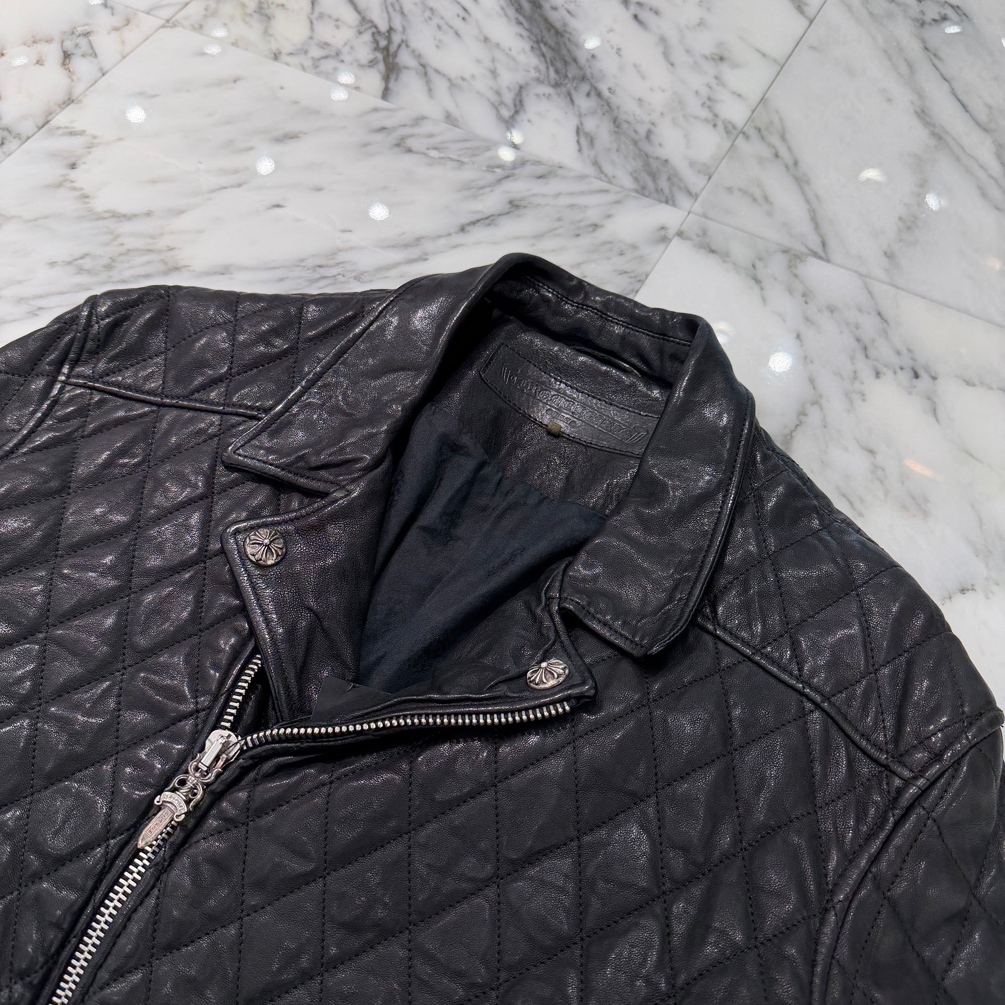 CHROME HEARTS CRITTIN Quilted Riders Leather Jacket Size M クロムハーツ クリティン キルティング ライダース レザー ジャケット サイズM