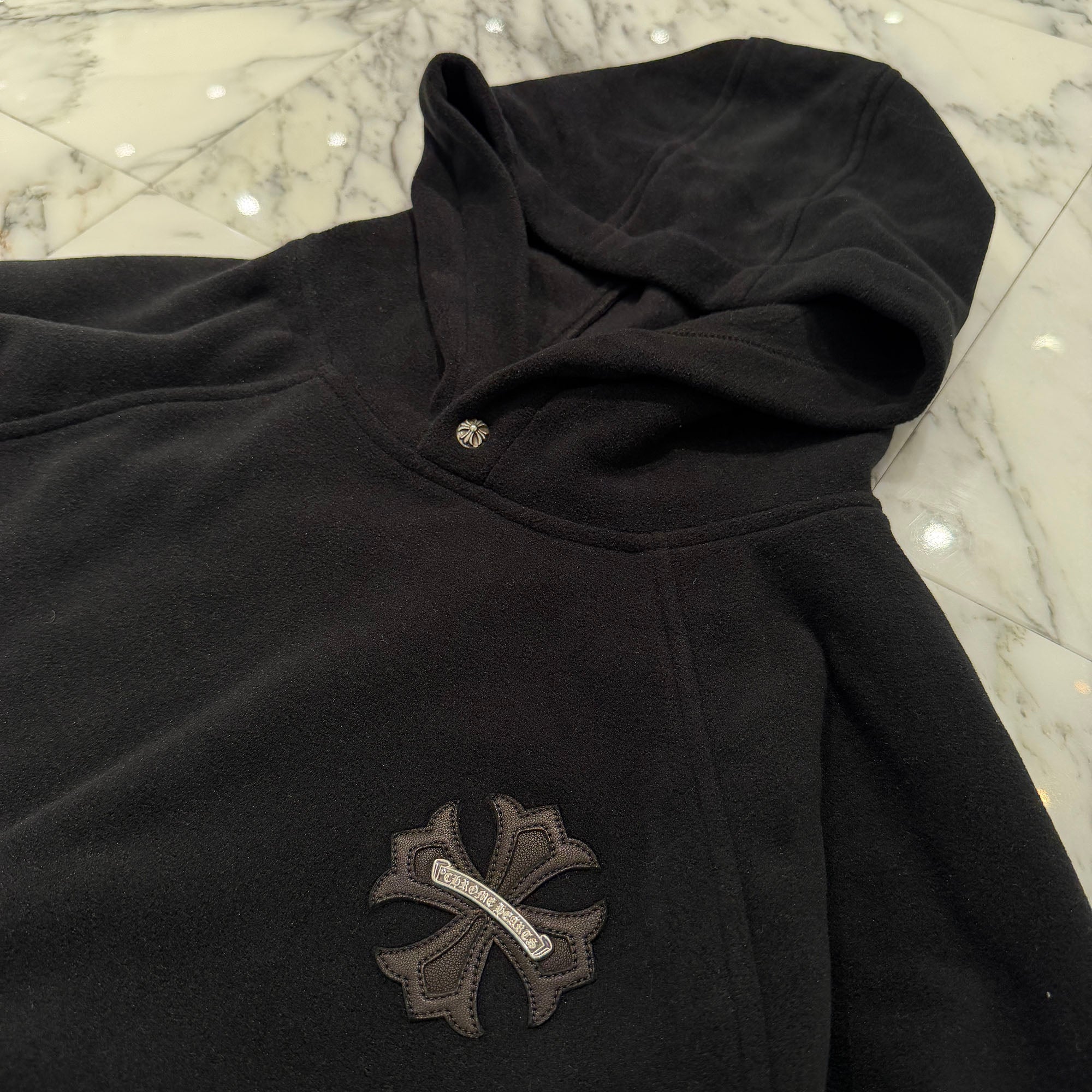 CHROME HEARTS YNOT CH Plus Leather Patch Fleece Hoodie Size XL クロムハーツ ワイノット CHプラス レザー クロス パッチ フリース フーディ サイズXL