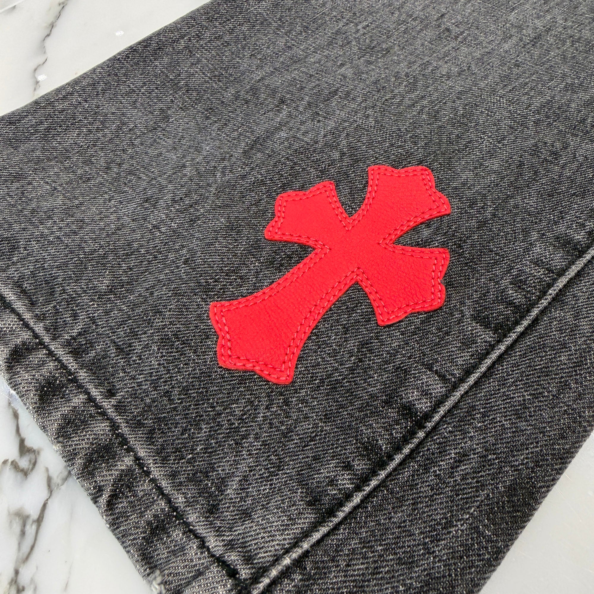 CHROME HEARTS VNTG Cross Leather Patch Jeans Size 34 クロムハーツ ヴィンテージ クロス レザーパッチ ジーンズ サイズ34