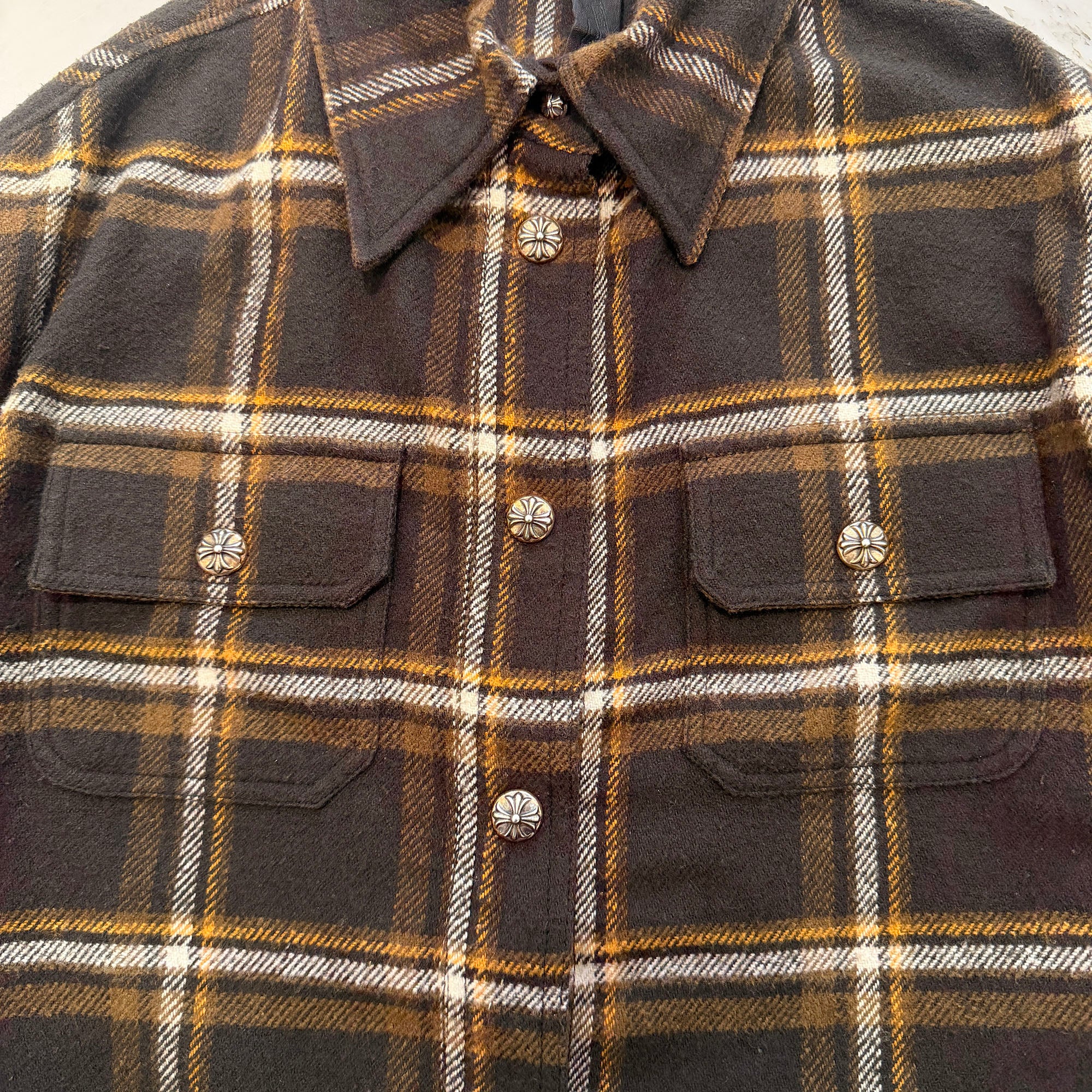 CHROME HEARTS Y NOT WORK DOG Cropped Cargo Flannel Check Shirt Jacket Size S クロムハーツ ワイノット ワークドッグ クロップドカーゴフランネルチェックシャツジャケット サイズS