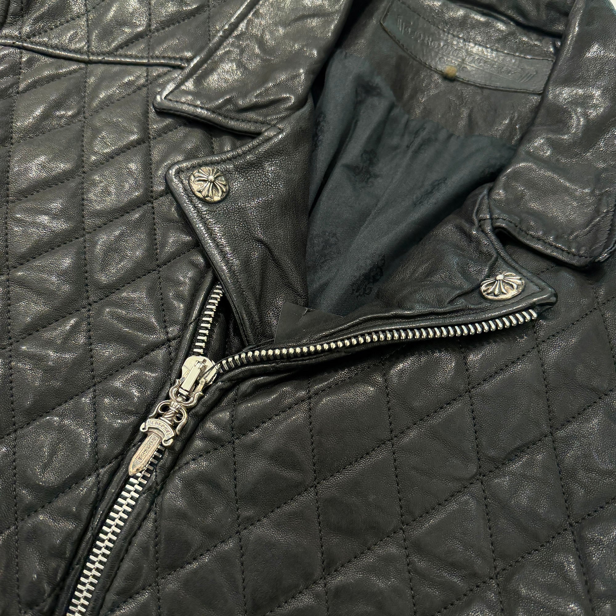 CHROME HEARTS CRITTIN Quilted Riders Leather Jacket Size M クロムハーツ クリティン キルティング ライダース レザー ジャケット サイズM