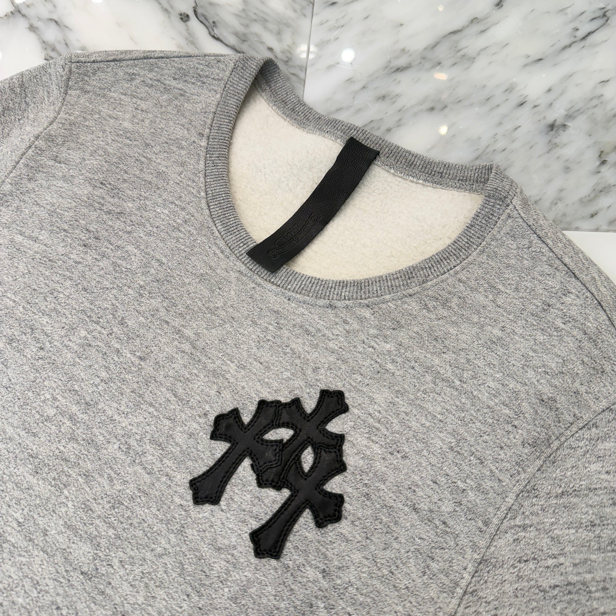 CHROME HEARTS Y NOT Cemetery Cross Leather Patch Pocket Sweat Tee Size S クロムハーツ ワイノット セメタリークロス レザーパッチ ポケット スウェット Tシャツ サイズS