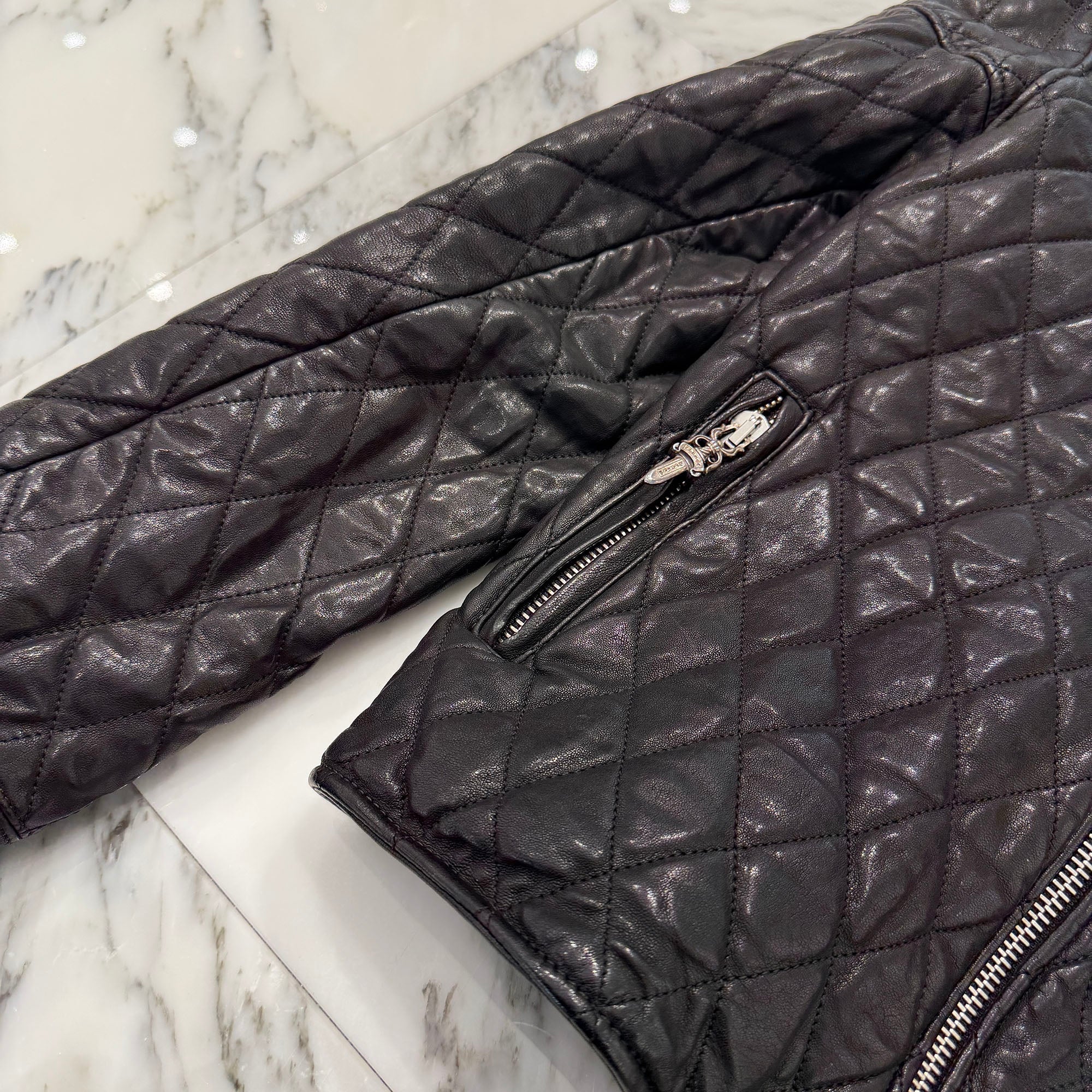 CHROME HEARTS CRITTIN Quilted Riders Leather Jacket Size M クロムハーツ クリティン キルティング ライダース レザー ジャケット サイズM