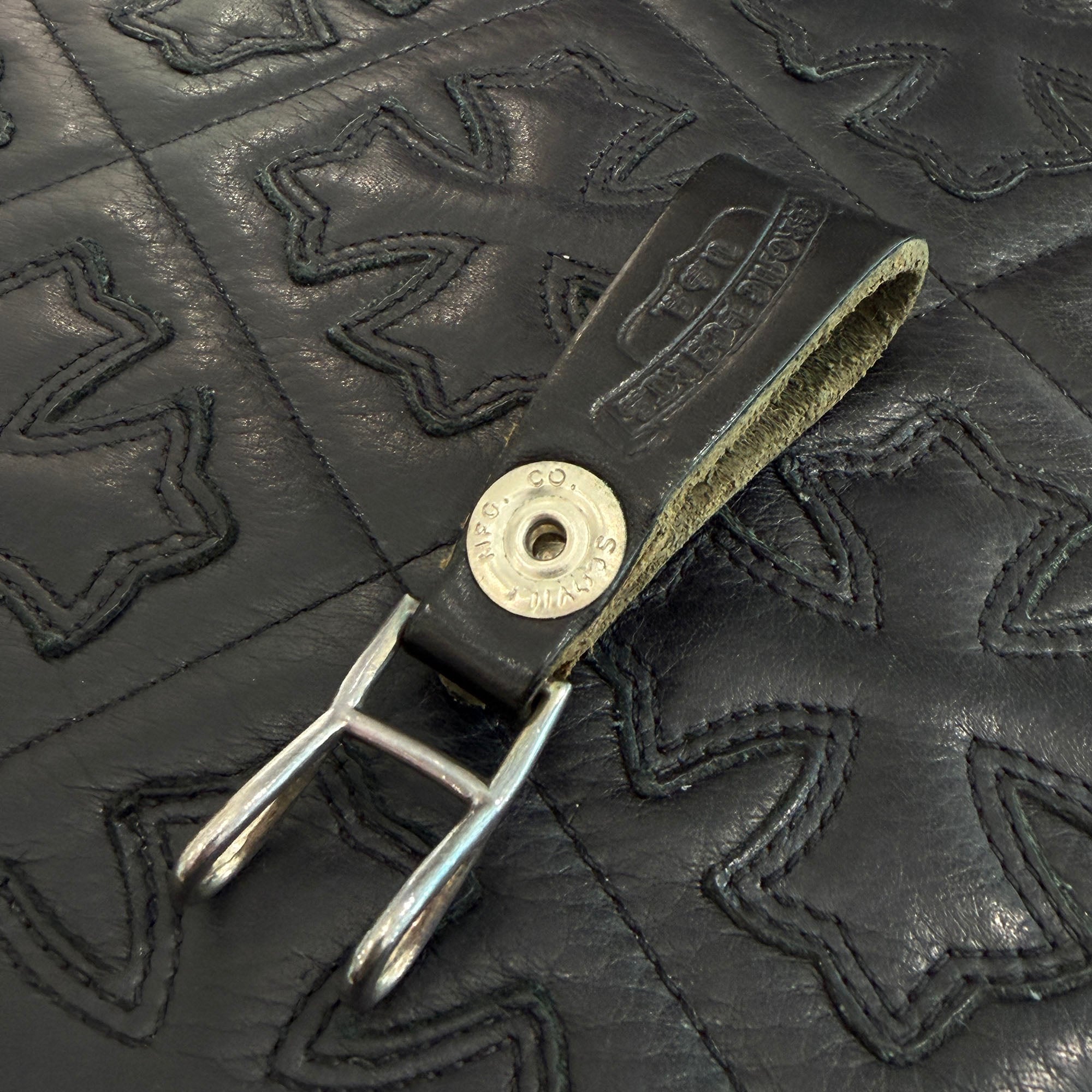 CHROME HEARTS Cross Ball Button Leather W Belt Loop クロムハーツ クロスボールボタン レザー ダブル ベルトループ