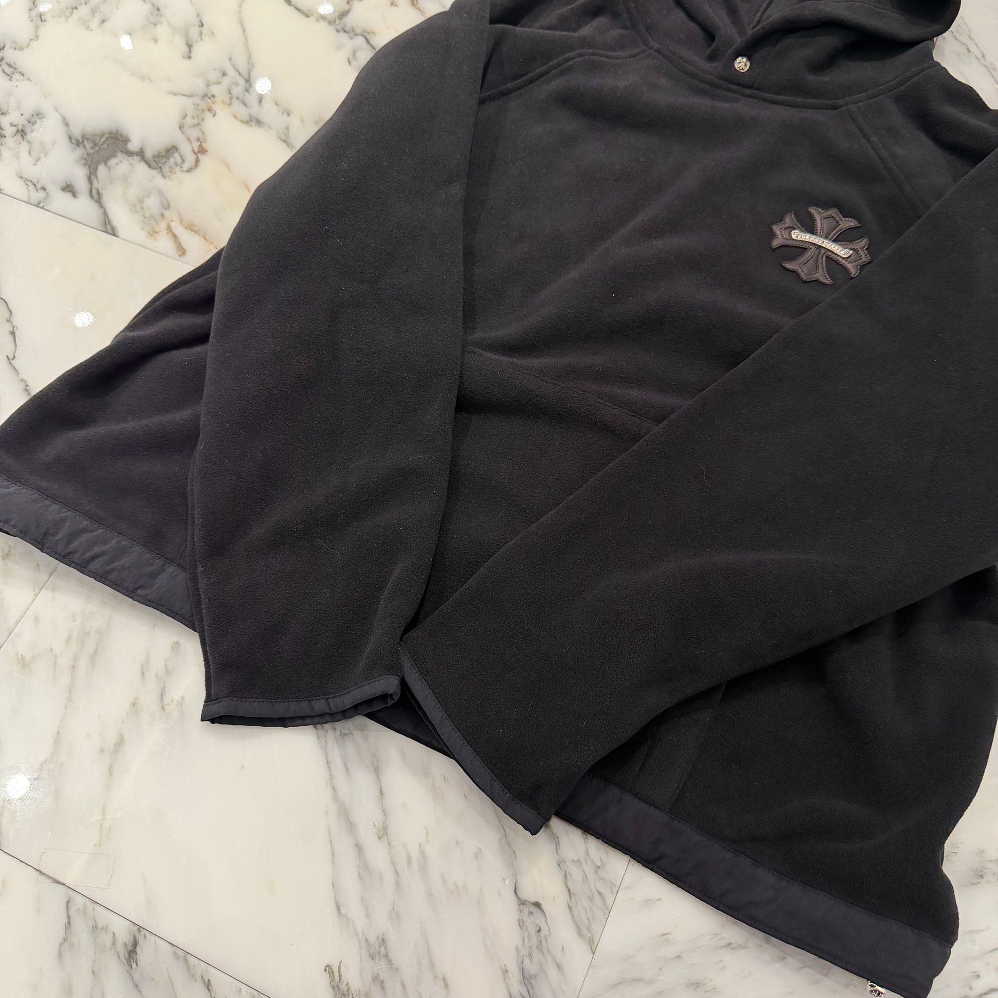 CHROME HEARTS YNOT CH Plus Leather Patch Fleece Hoodie Size XL クロムハーツ ワイノット CHプラス レザー クロス パッチ フリース フーディ サイズXL