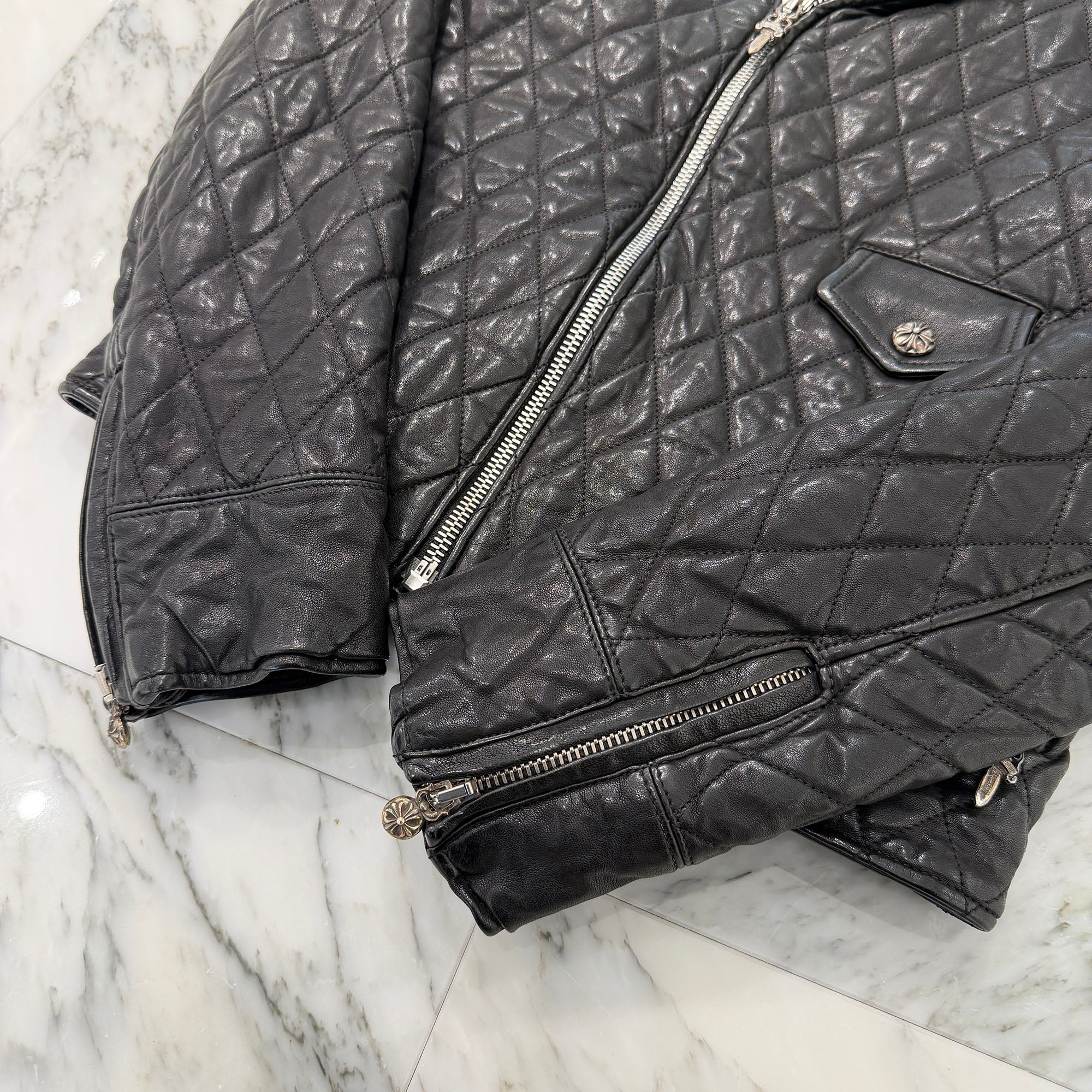 CHROME HEARTS CRITTIN Quilted Riders Leather Jacket Size M クロムハーツ クリティン キルティング ライダース レザー ジャケット サイズM