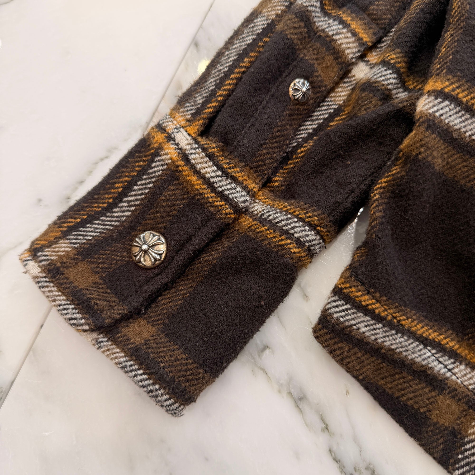 CHROME HEARTS Y NOT WORK DOG Cropped Cargo Flannel Check Shirt Jacket Size S クロムハーツ ワイノット ワークドッグ クロップドカーゴフランネルチェックシャツジャケット サイズS