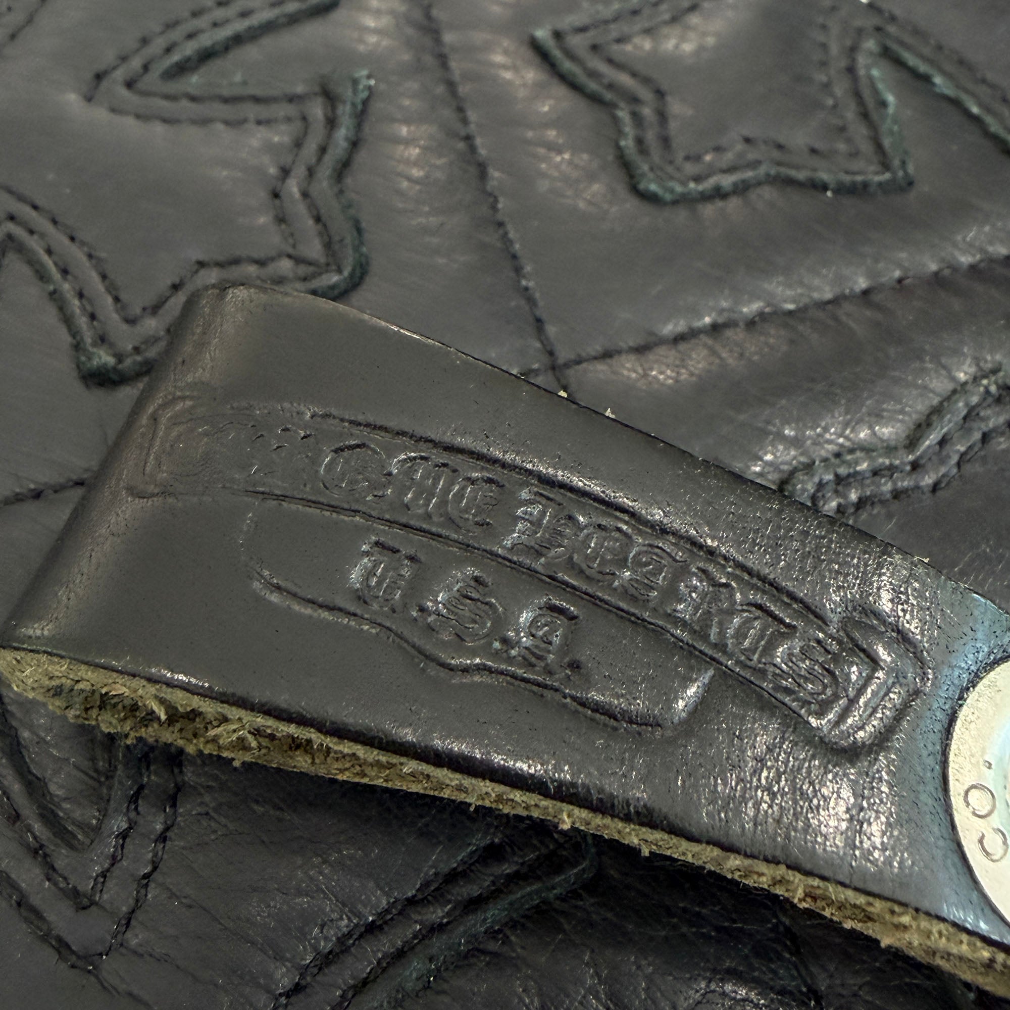 CHROME HEARTS Cross Ball Button Leather W Belt Loop クロムハーツ クロスボールボタン レザー ダブル ベルトループ