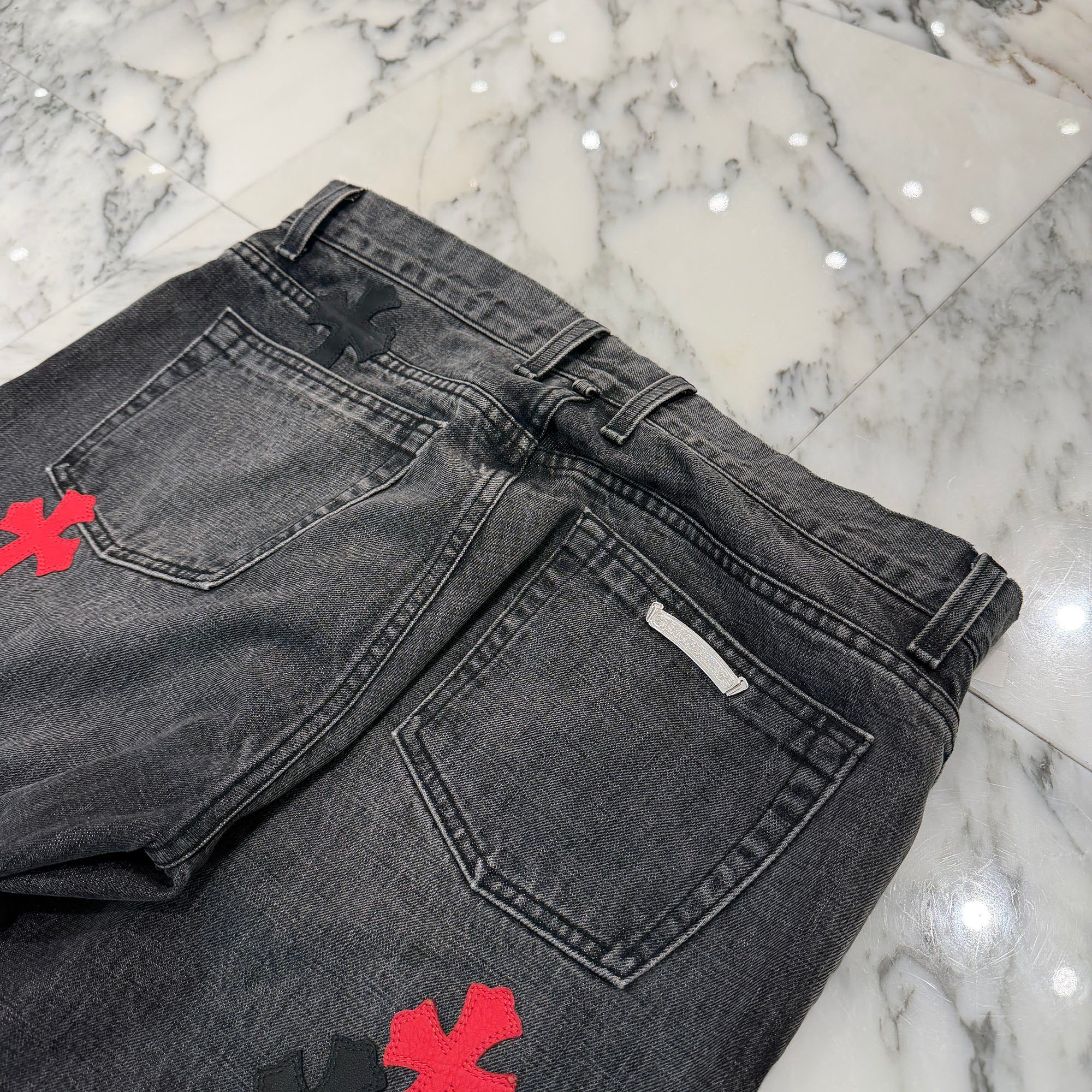 CHROME HEARTS VNTG Cross Leather Patch Jeans Size 34 クロムハーツ ヴィンテージ クロス レザーパッチ ジーンズ サイズ34