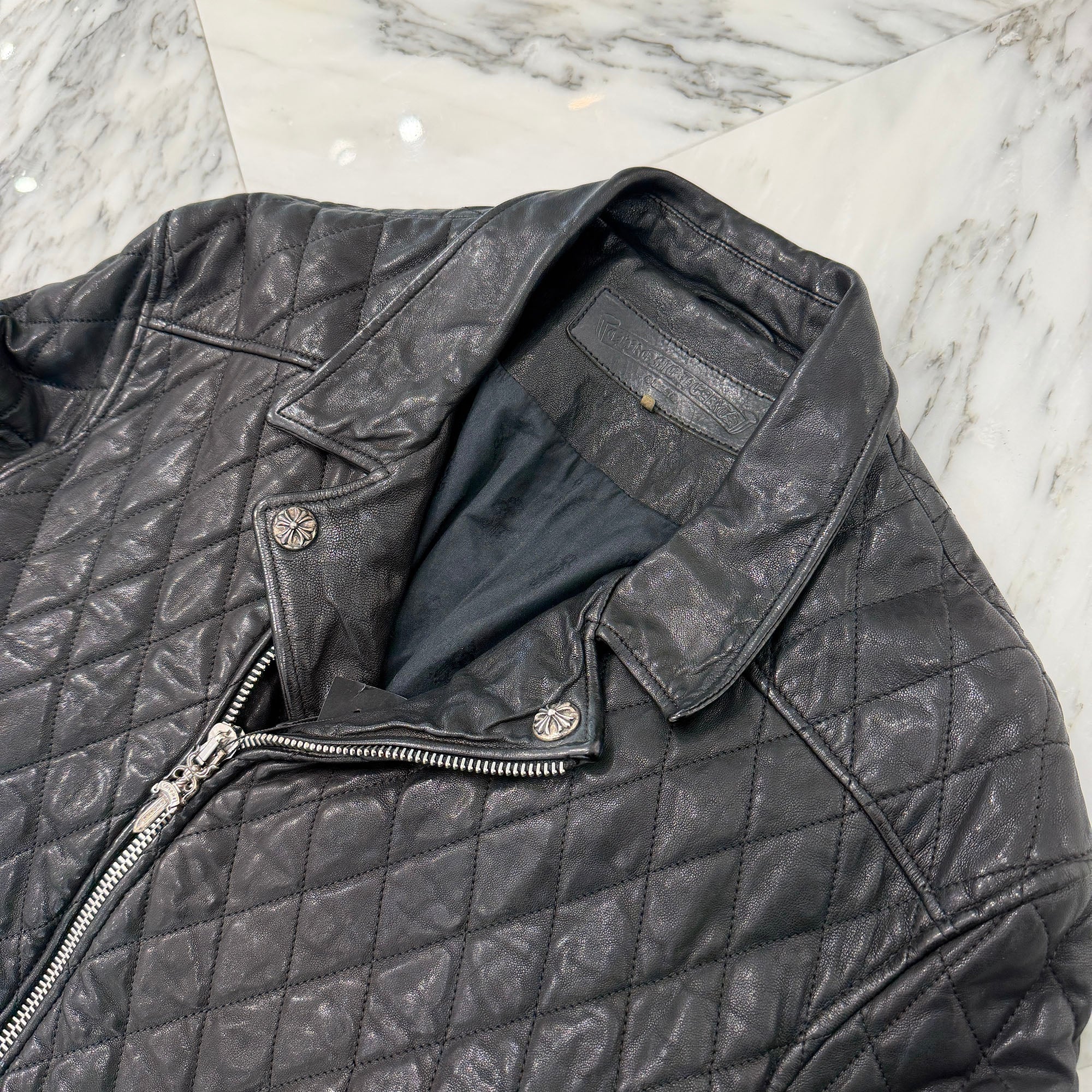 CHROME HEARTS CRITTIN Quilted Riders Leather Jacket Size M クロムハーツ クリティン キルティング ライダース レザー ジャケット サイズM