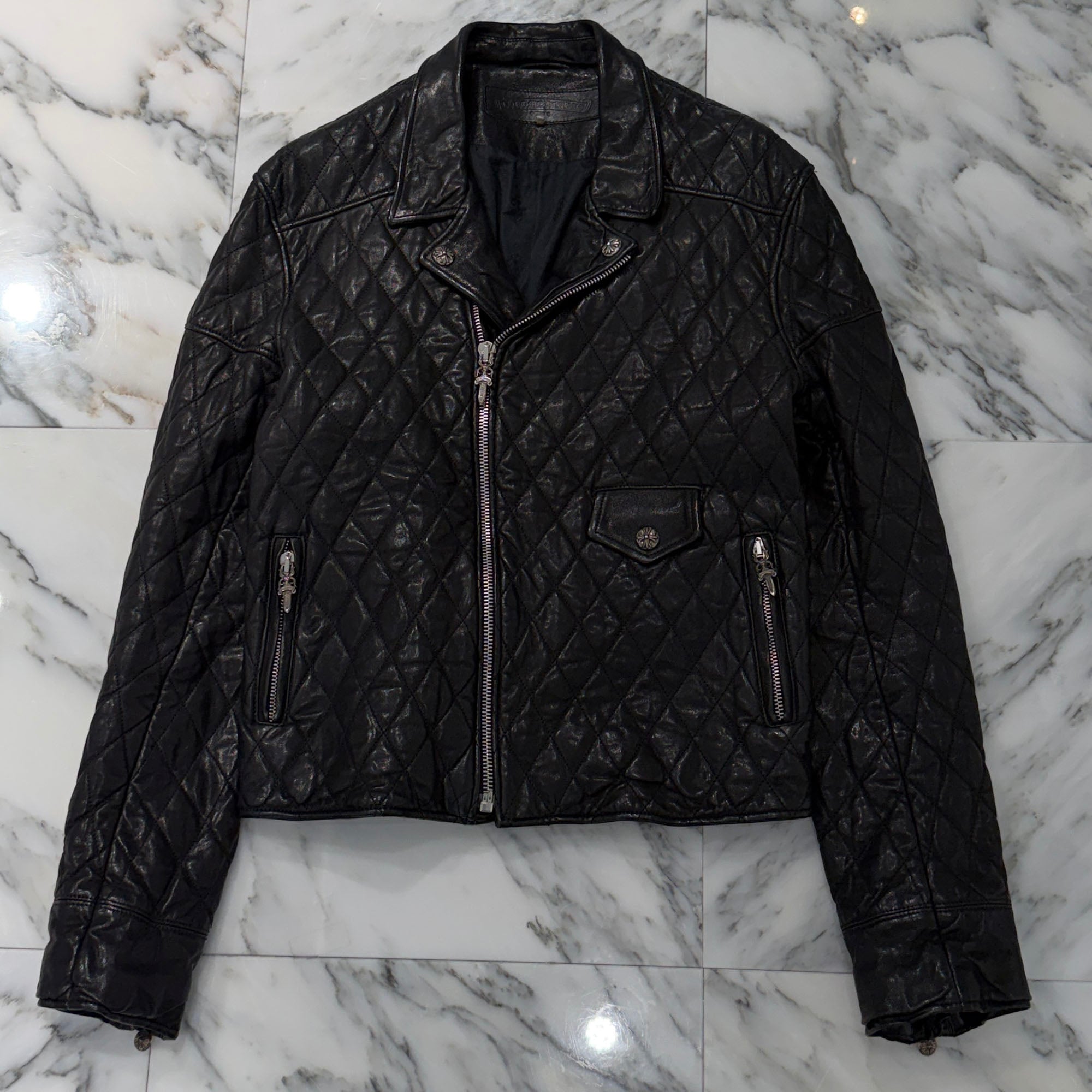 CHROME HEARTS CRITTIN Quilted Riders Leather Jacket Size M クロムハーツ クリティン キルティング ライダース レザー ジャケット サイズM